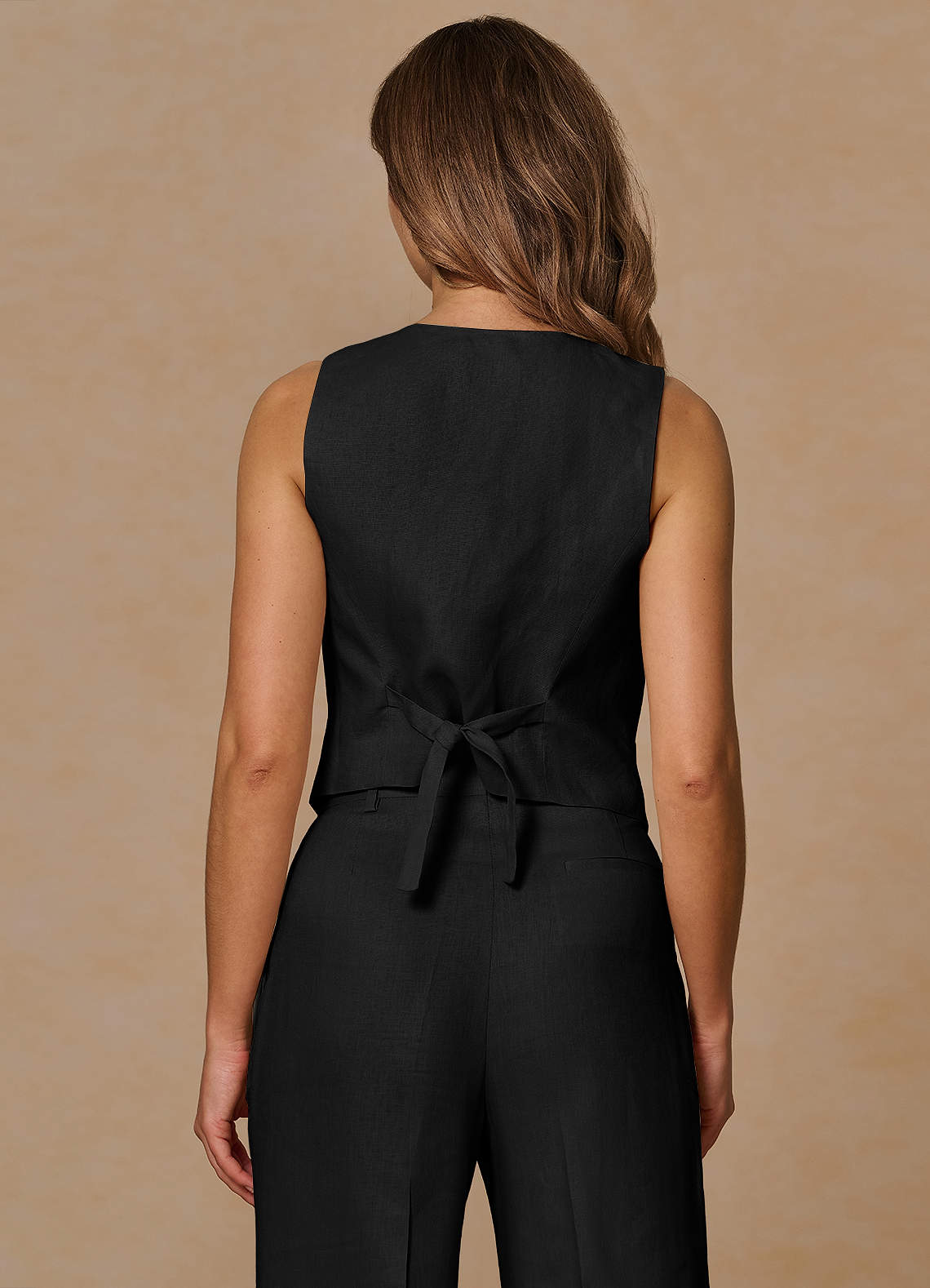 front Belicia Negro Chaleco 100% lino