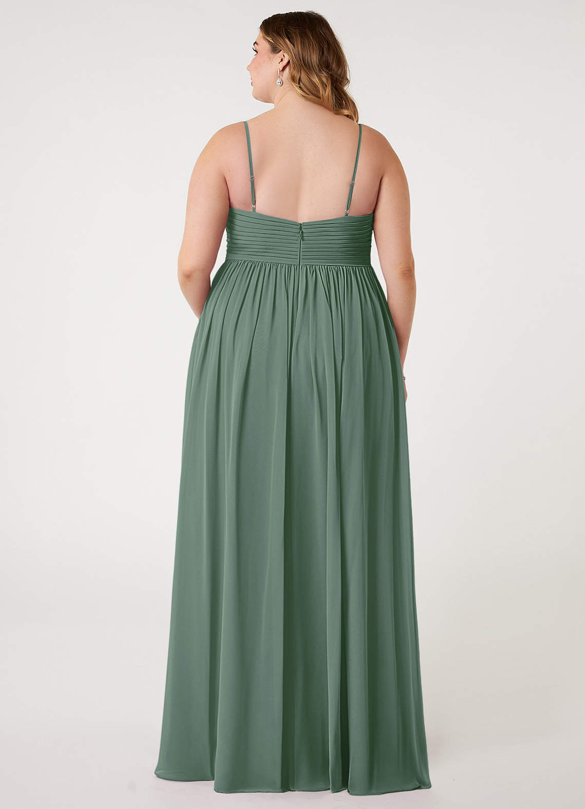 Azazie Alia Bridesmaid Dresses Eucalyptus A-Line Pleated Chiffon Dress image6