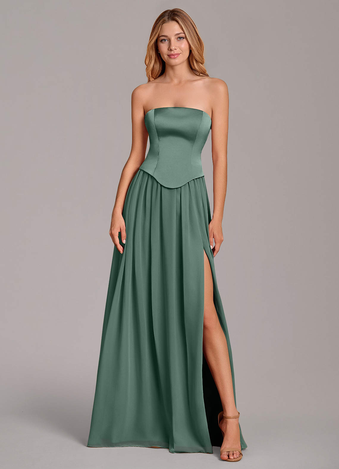 Azazie Cadence Suknie dla druhen Linia A Gorset Satyna elastyczna Do ziemi Sukienka image4