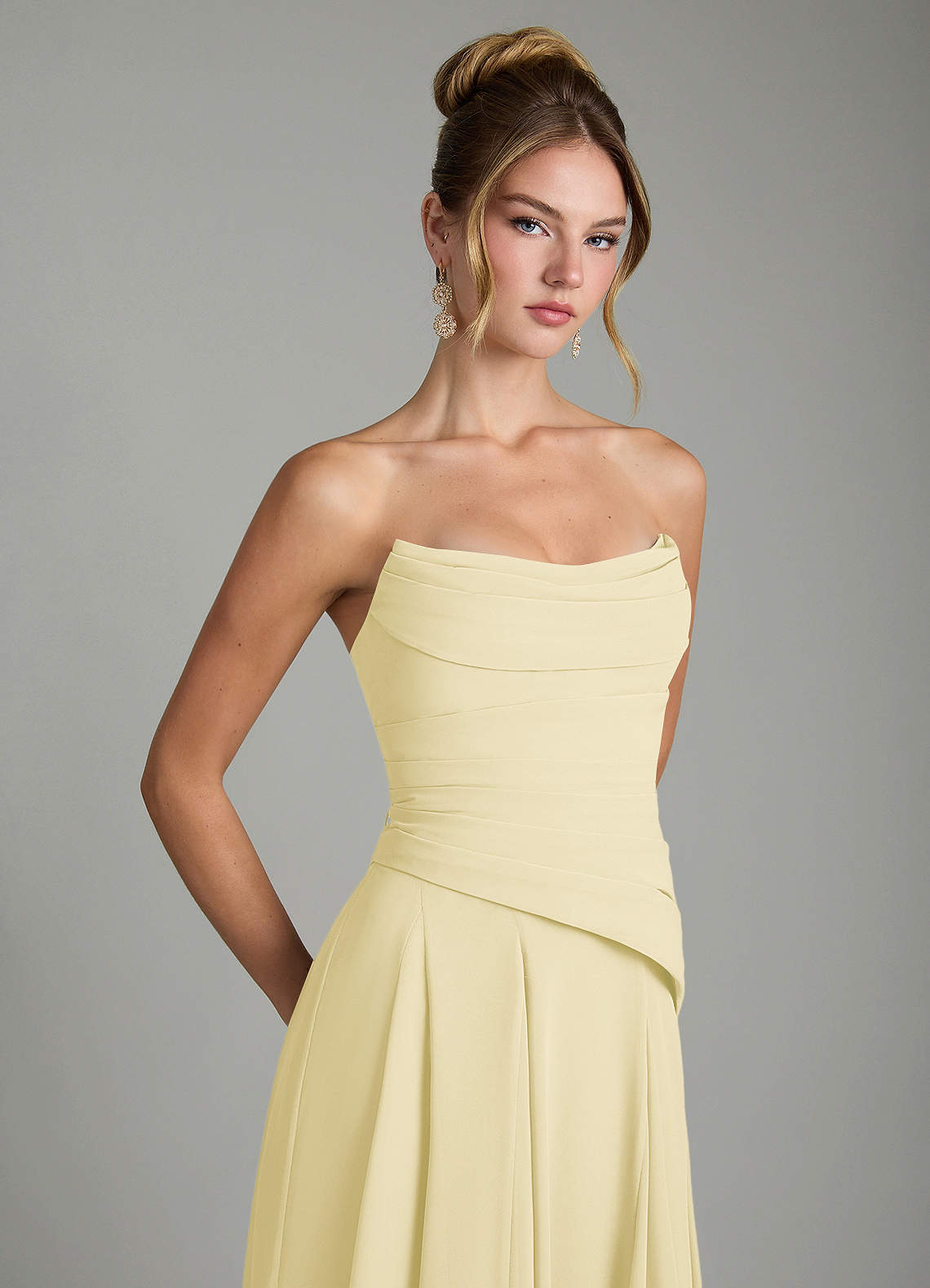 Azazie Gabriela Jurken voor bruidsmeisjes Jurk van Chiffon met A-Lijn Korset Citroensorbet image9