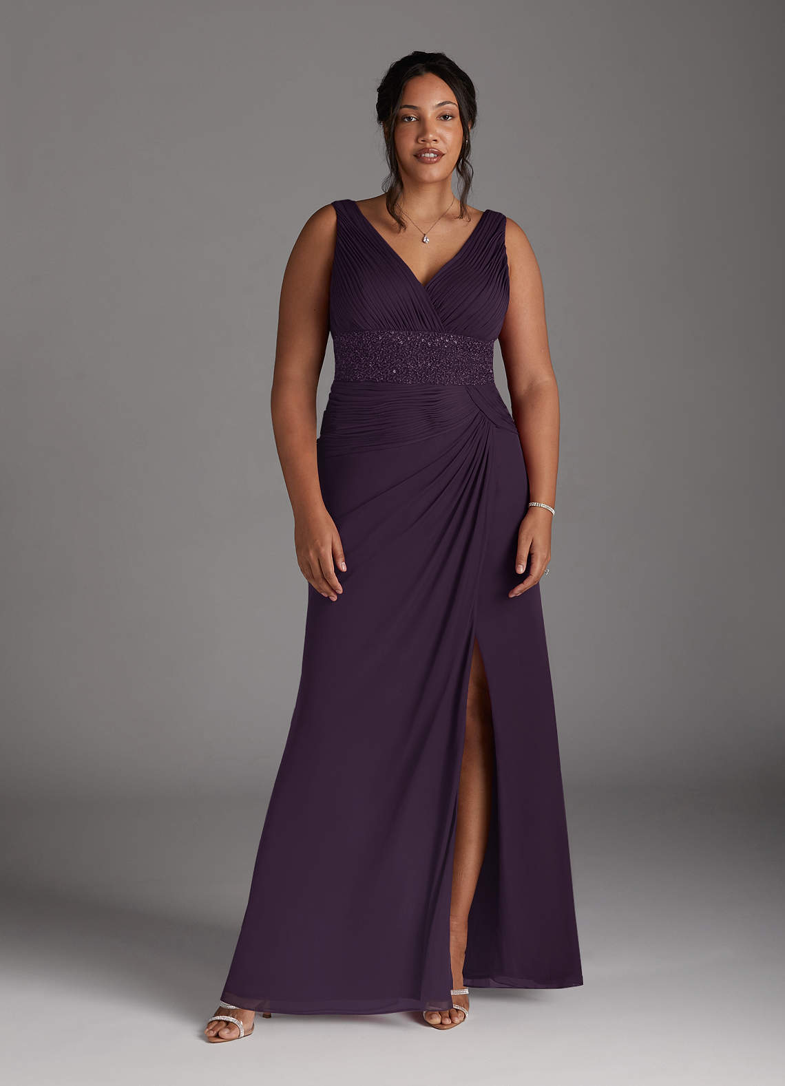 Azazie Winona Mother of the Bride Dresses Plum Mermaid Sequins Mesh Dress image1