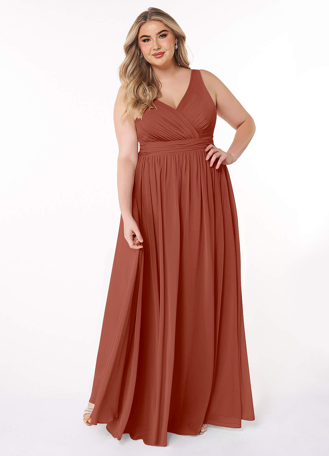 Azazie Kora Bridesmaid Dresses Auburn A-Line Pleated Chiffon Dress image1