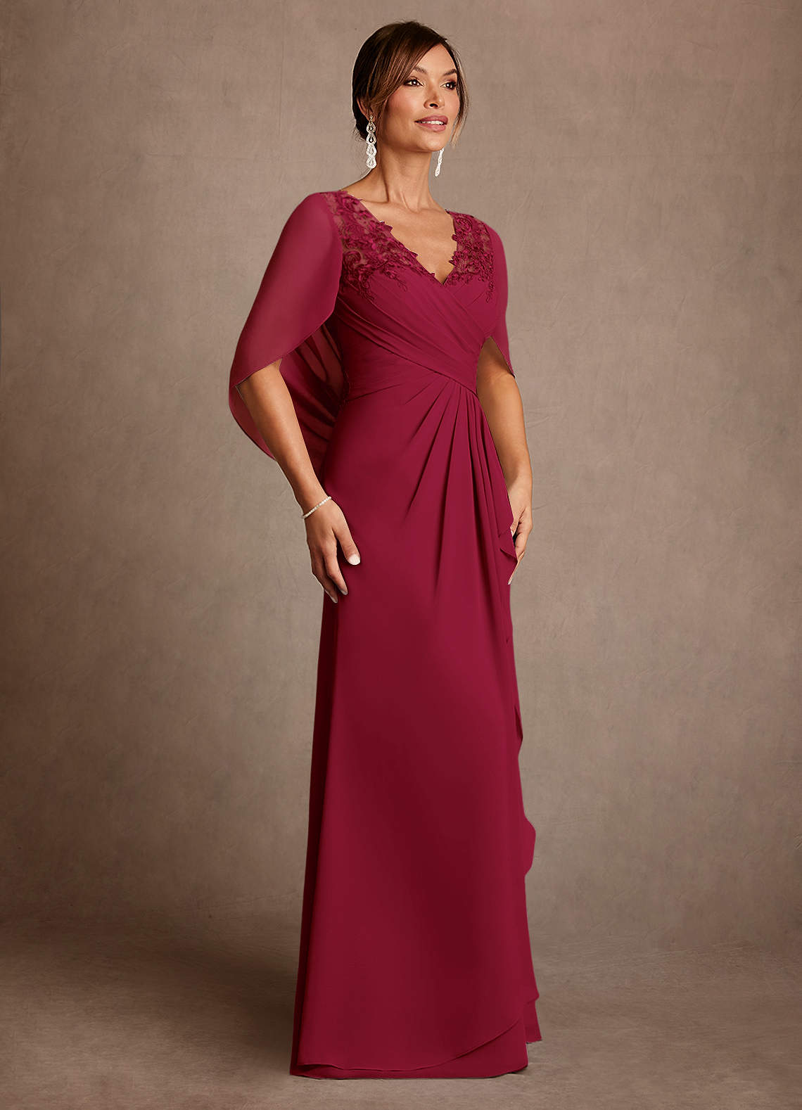 Azazie Santa Clara Mère de la mariée Robes Robe Trapèze en Dentelle Bourgogne image2