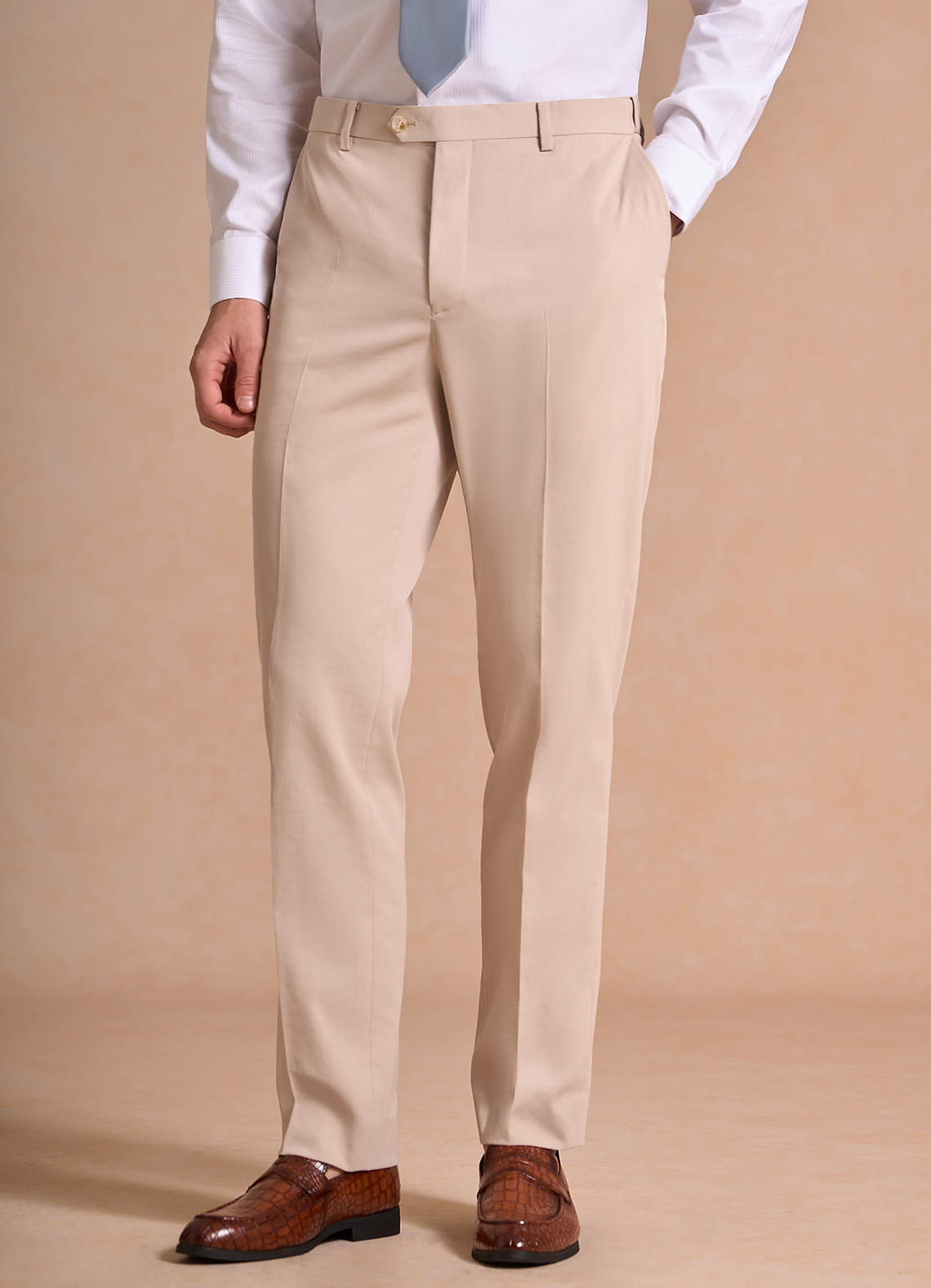front Carter Tan Cotton Linen Blend Dress Pants
