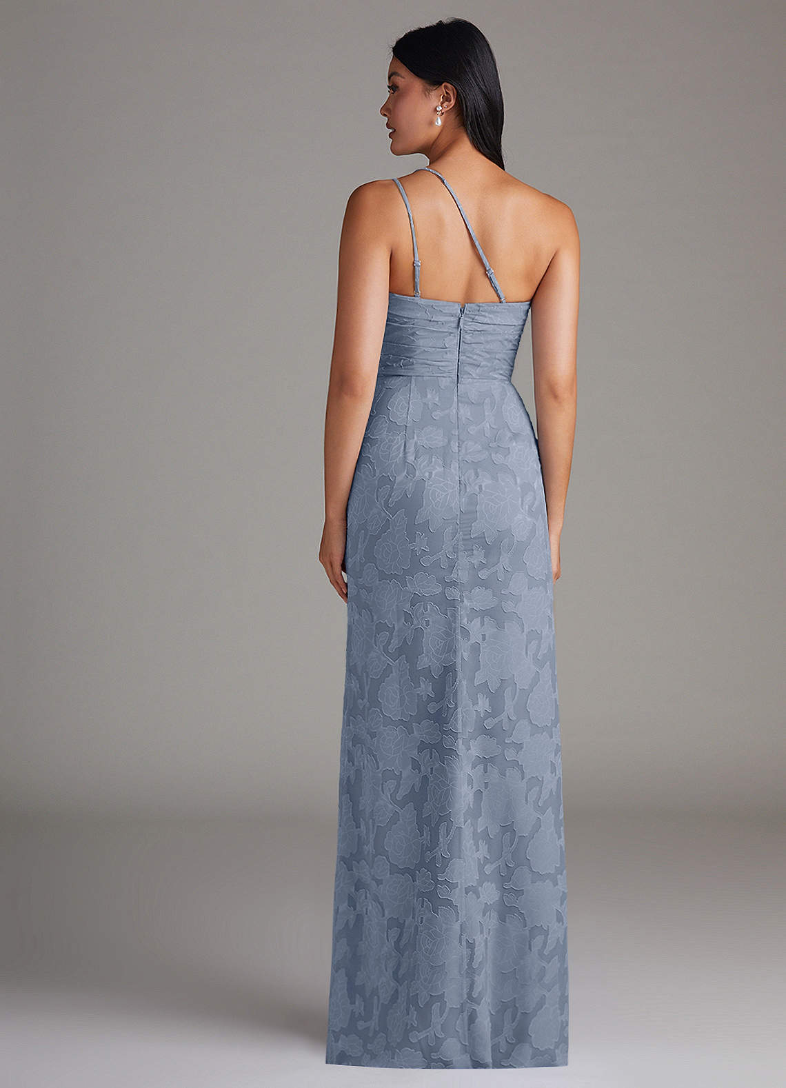 Azazie Eren Pasjurken voor thuis Jurk van Bloemen Burn-out met Kolom One-shoulder Stoffig Blauw image1