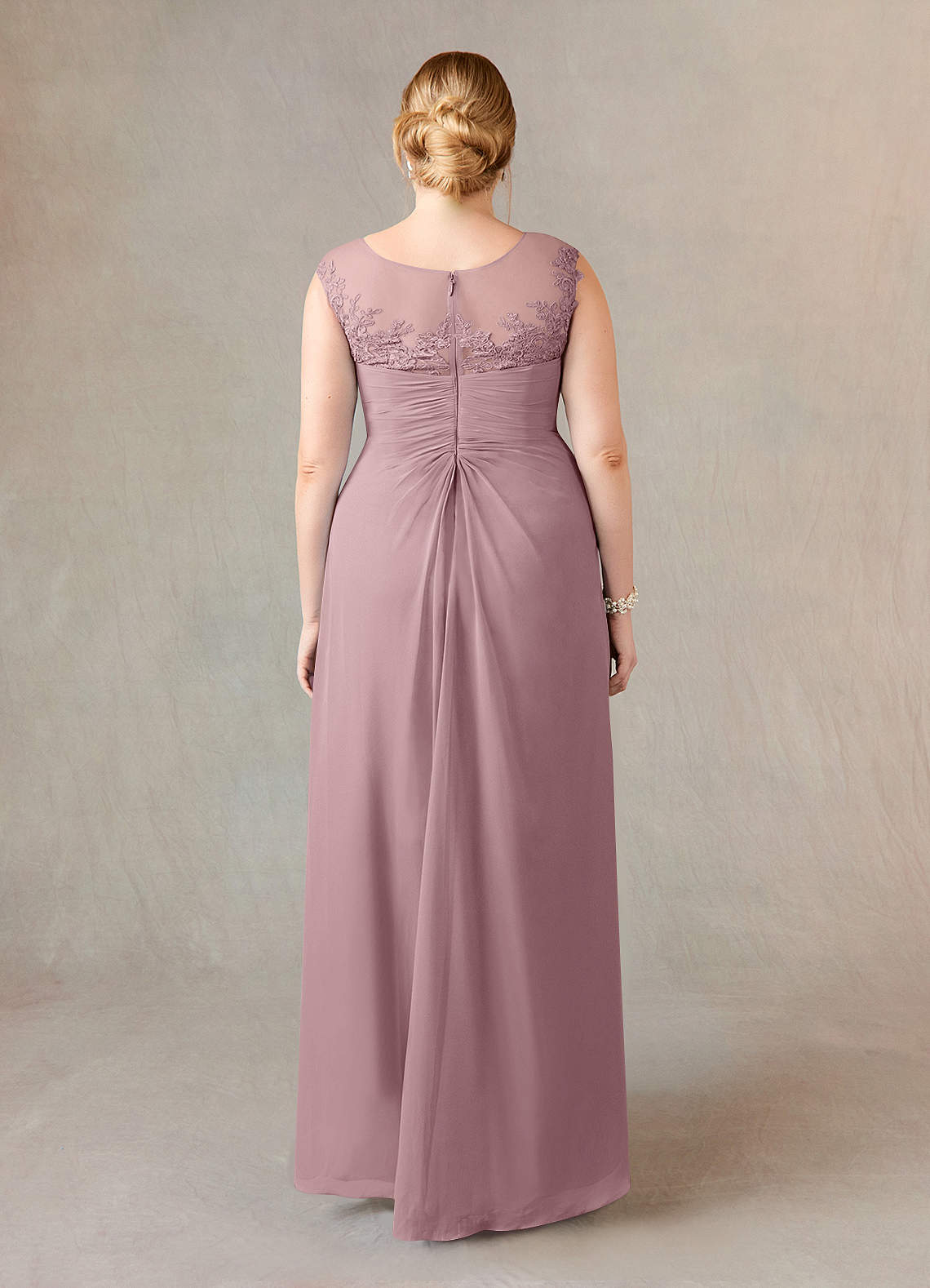 Azazie Endora Mother of the Bride Dresses Dusty Rose A-Line Scoop Lace Chiffon Dress image7