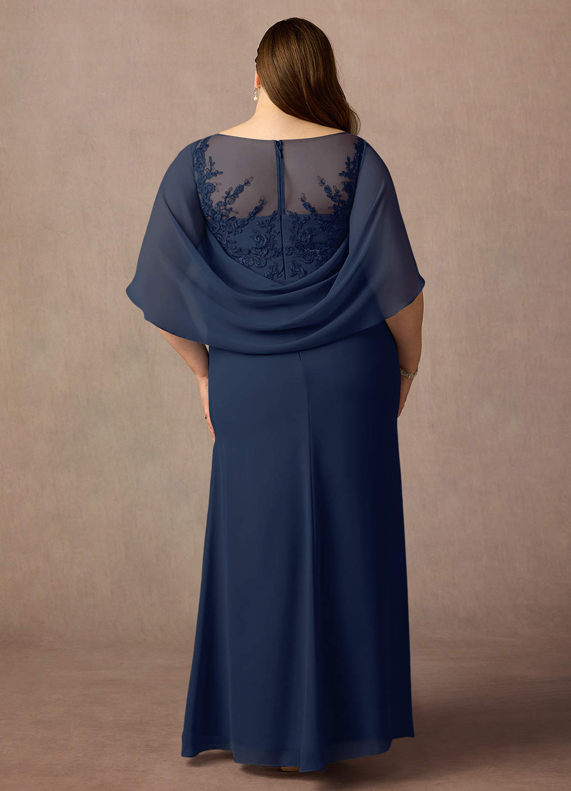 Azazie Hera Mother of the Bride Dresses Dark Navy A-Line Lace Capelet Chiffon Dress image6