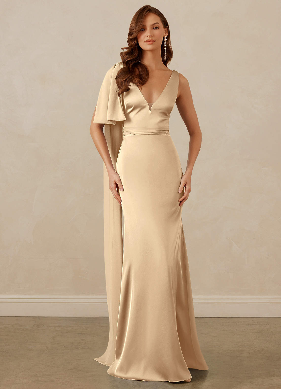 Christian Siriano Bridal for Azazie 1011 Bridesmaid Dresses Plunging Stretch Satin Mermaid Dress image1