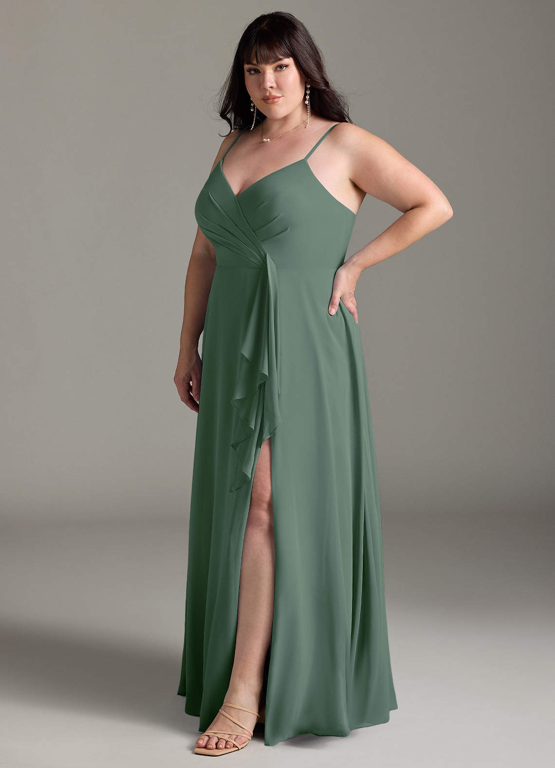 Azazie Akita Morsiusneito Mekot A-linja Sifonki Lattian pituus Pukeutua image7