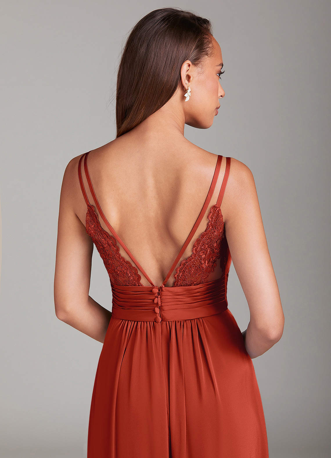lace rust dress Lace & Beads Bridesmaid Madison v neck tulle midi dress in rust