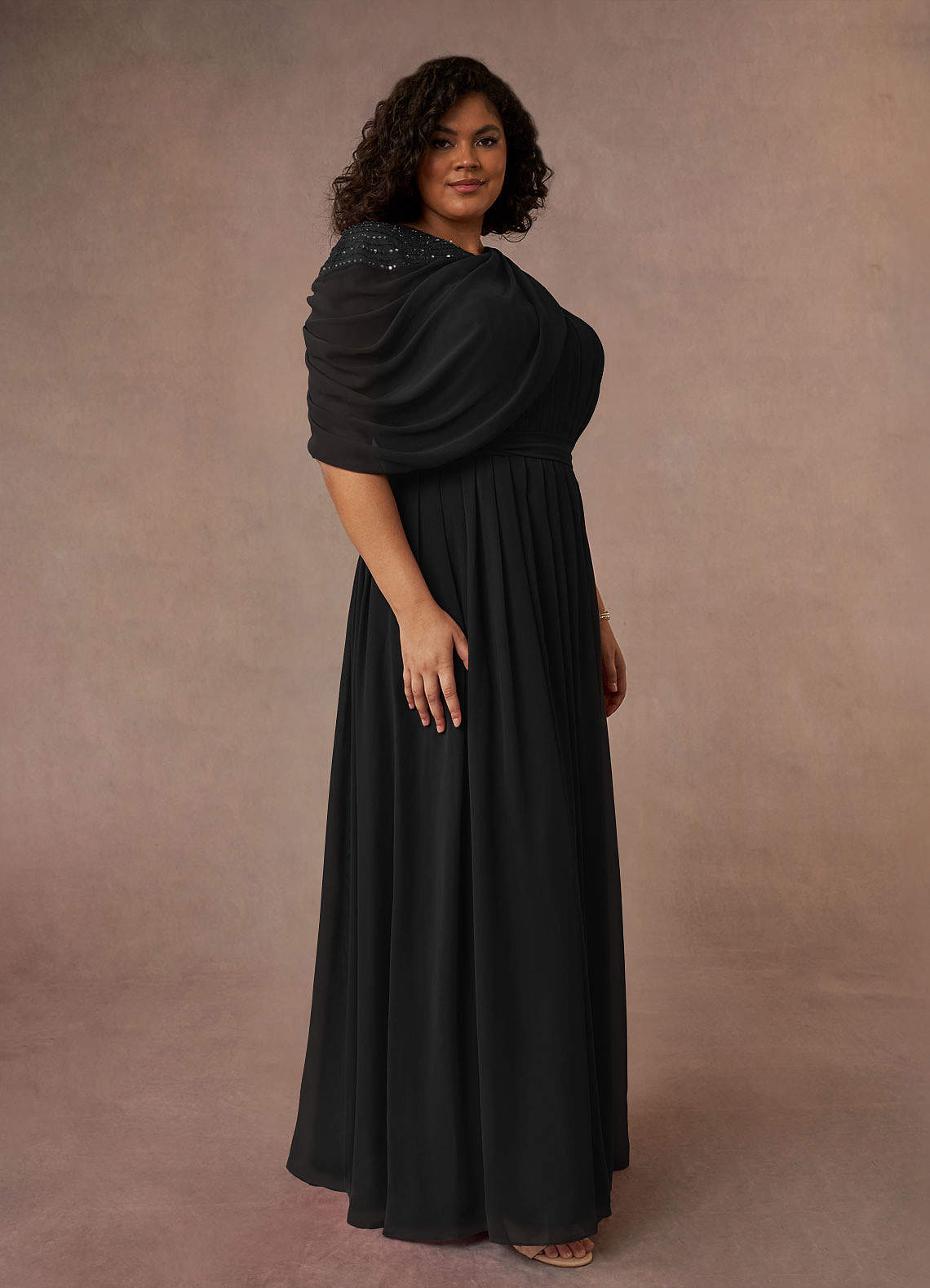 Azazie Olena Mother of the Bride Dresses Black A-Line Sequins Chiffon Dress image7