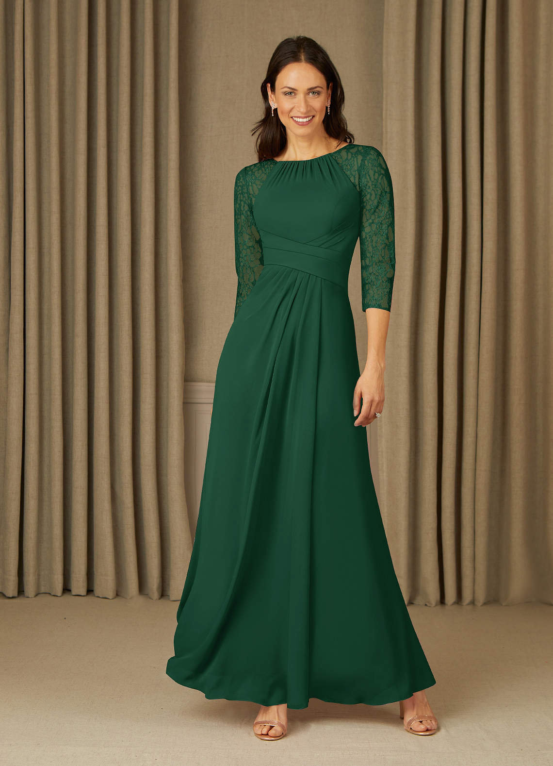 Azazie Zolla Mother of the Bride Dresses Dark Green A-Line Lace Chiffon Dress image1