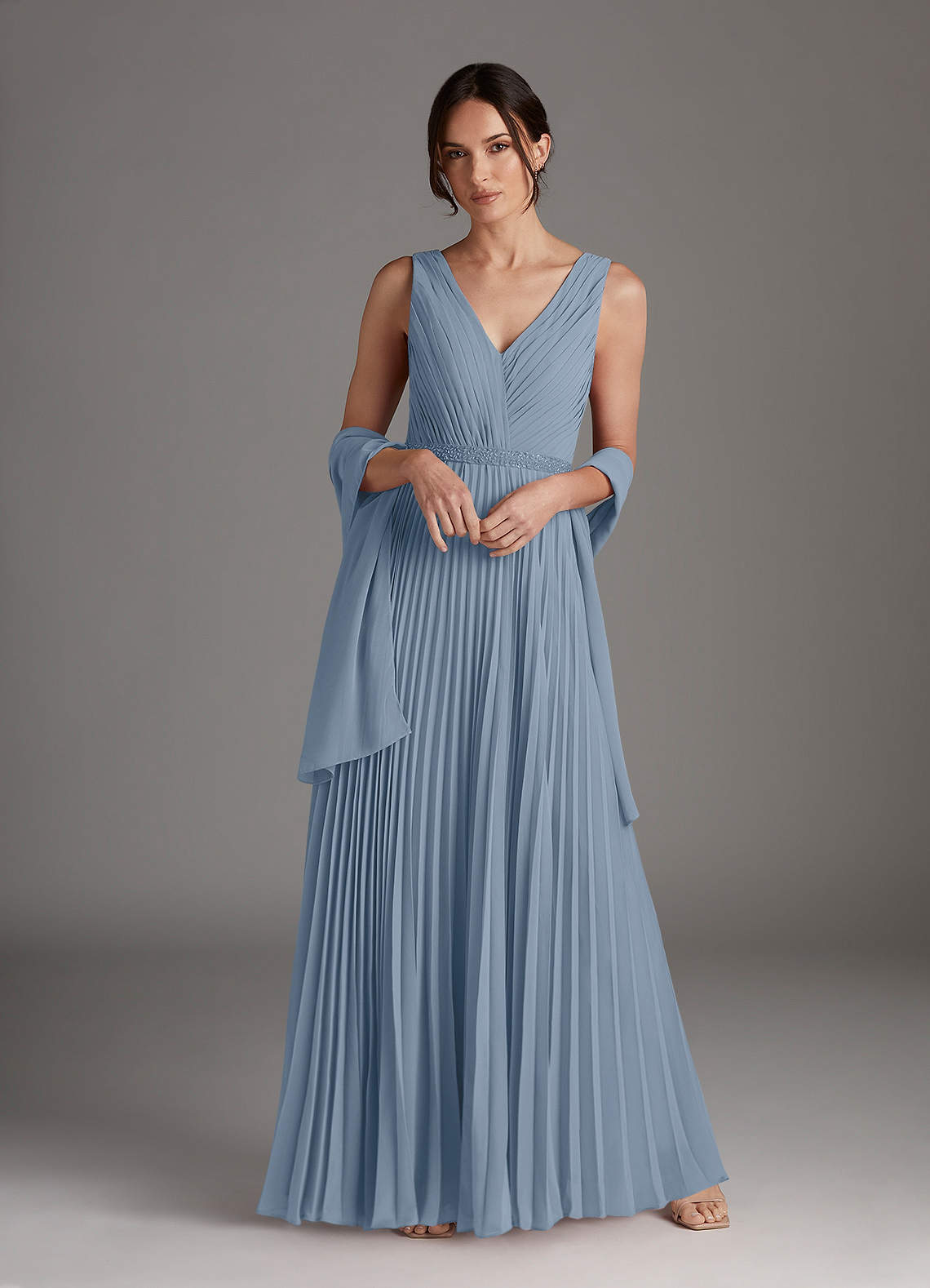 Azazie Kris Abiti per la Madre della Sposa Abito A-Line in Chiffon Lustrini Blu Polveroso image1