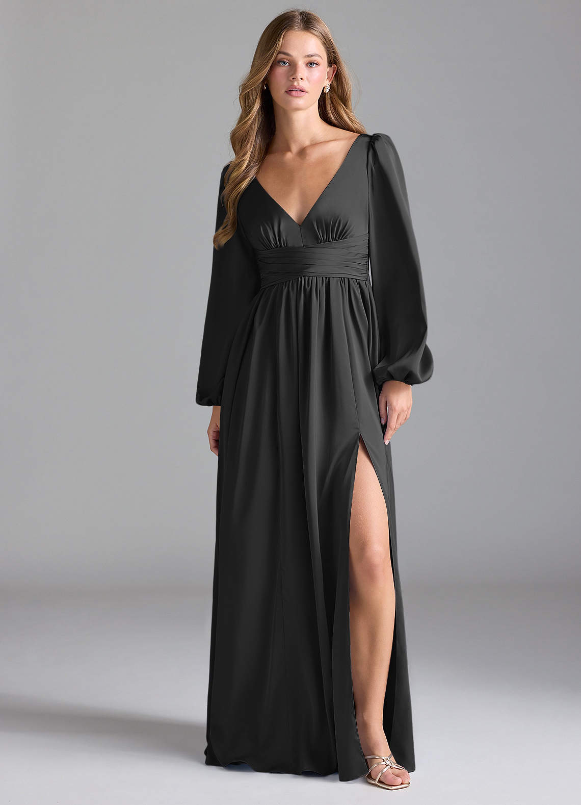 Rust Satin Bridesmaid Dresses Tea-Length Short Sleeves Ruffles A-Line Stretch Satin Bridesmaid Dresses