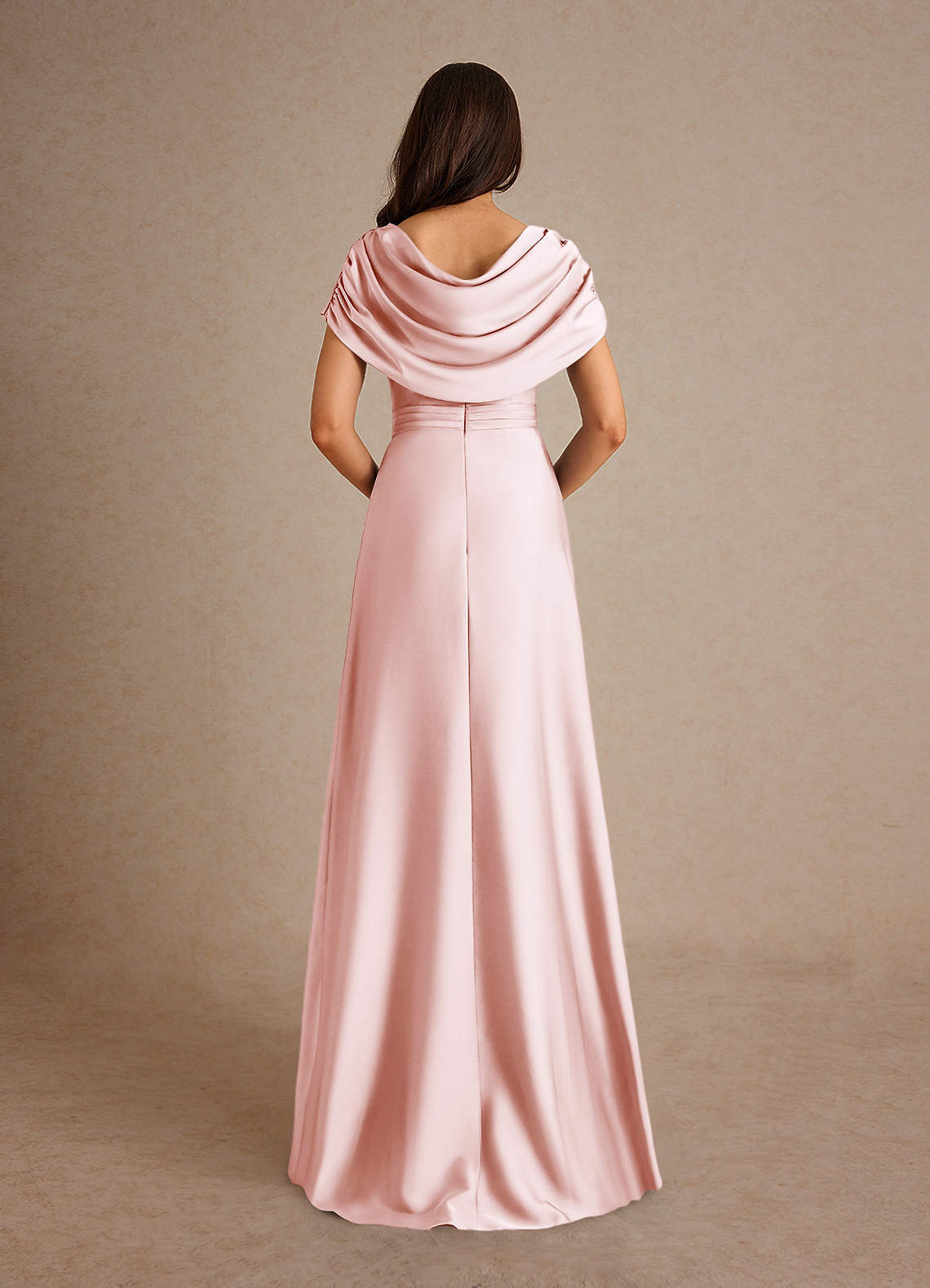 Azazie Branford Mother of the Bride Dresses Blushing Pink A-Line Pleated Stretch Satin Dress image2