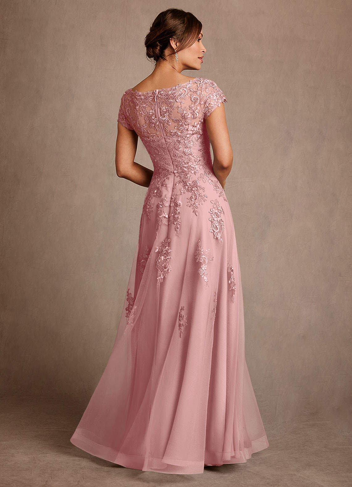 Azazie Jalinda Mother of the Bride Dresses Dusty Rose A-Line Lace Chiffon Dress image1