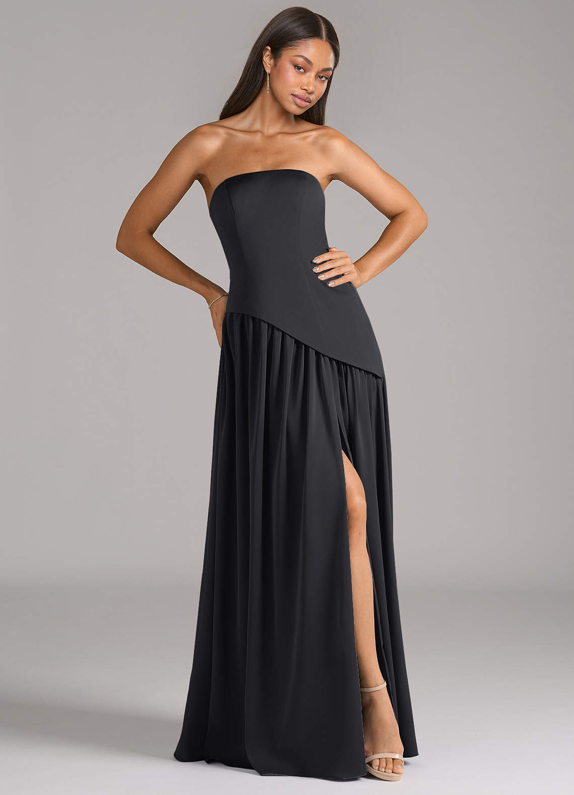 Azazie Adeline Ready to Ship Black Stretch Satin Bridesmaid