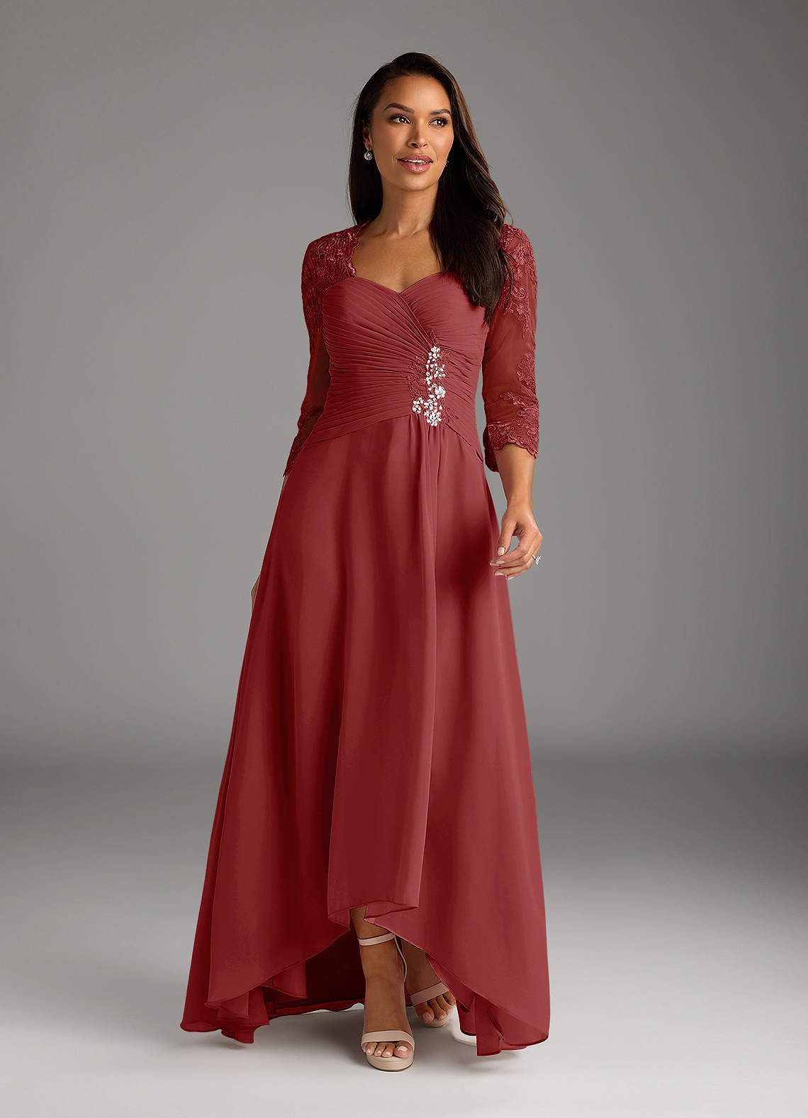 Azazie Devereaux Mother of the Bride Dresses Rust A-Line Lace Chiffon Dress image1