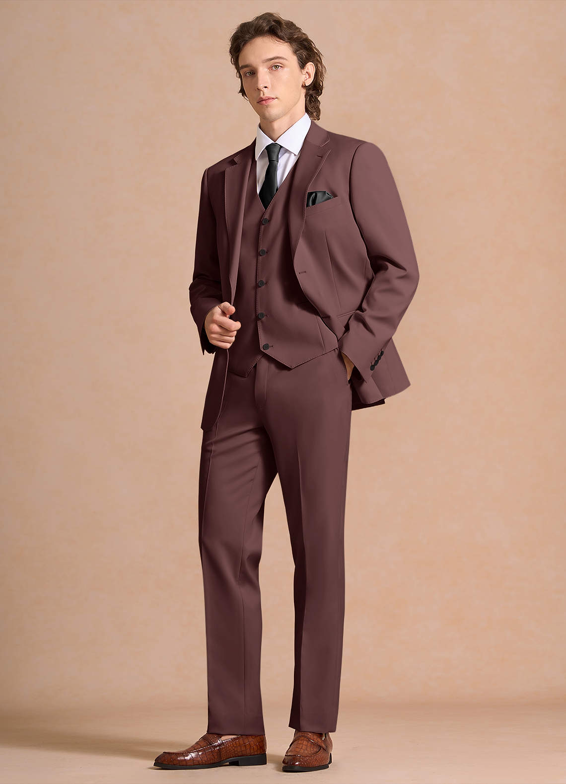 James Espresso Structured Stretch 3-piece suit | Suit Sets |Azazie