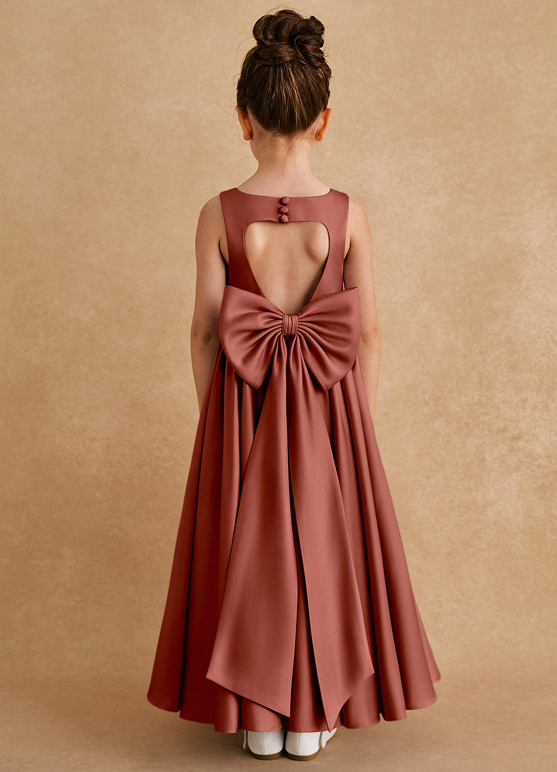 Azazie Bettie Flower Girl Dresses Auburn A-Line Bow Matte Satin Dress image1