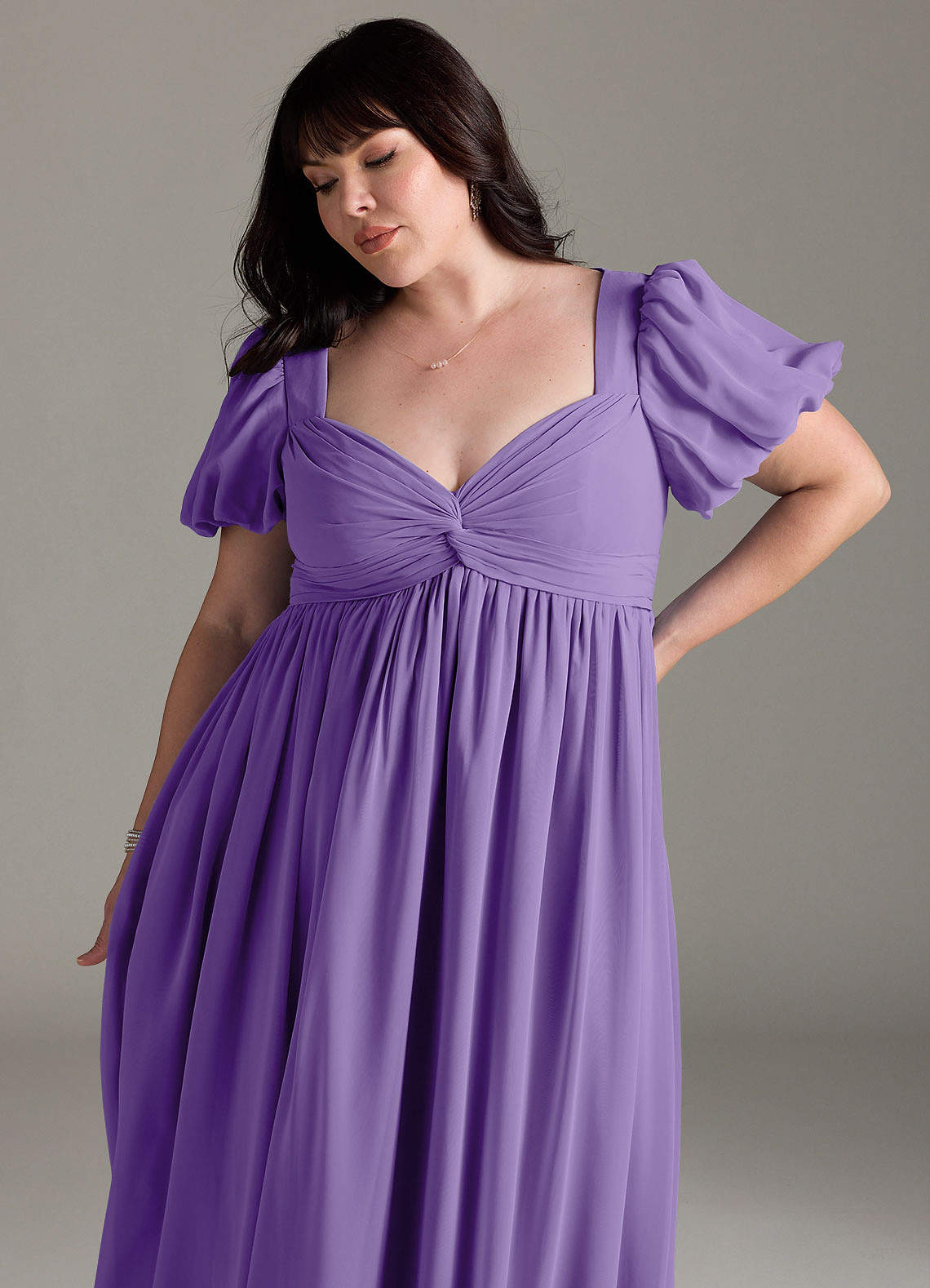 Azazie Madisynn vestidos de dama de honor de maternidad Vestido de Lazo Hasta el suelo Gasa image8