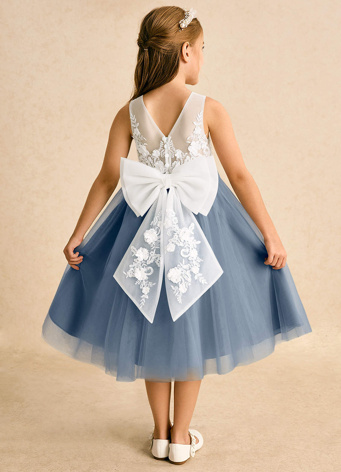Azazie Lina Flower Girl Dresses Ivory Twilight Ball-Gown Lace Dress image1