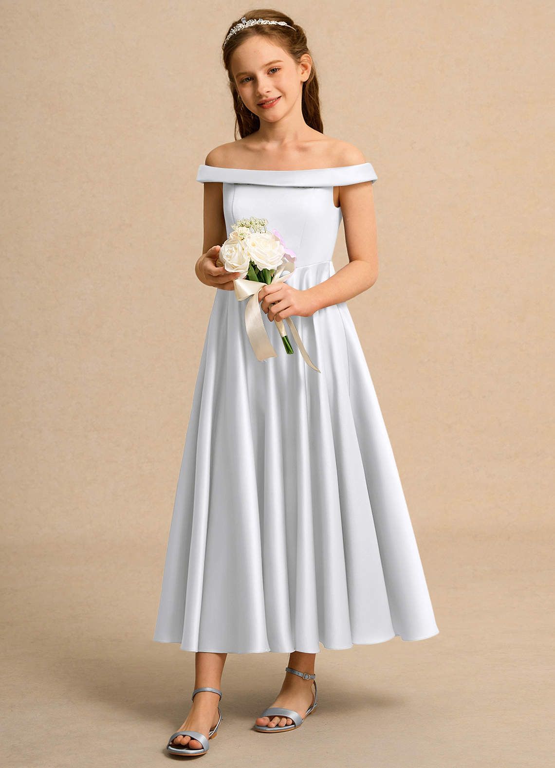 Azazie Teeny Junior Formal Flower Girl Klänningar Klä A-Line i Matt satäng Plisserad image1