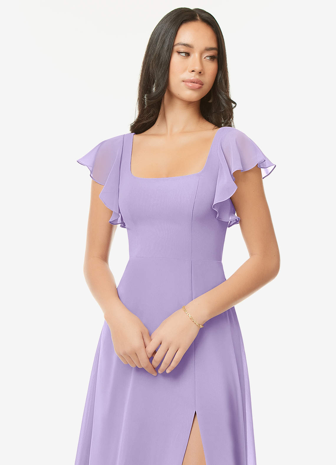 Azazie Bondi Bridesmaid Dresses Lilac A-Line Ruffled Chiffon Dress image5