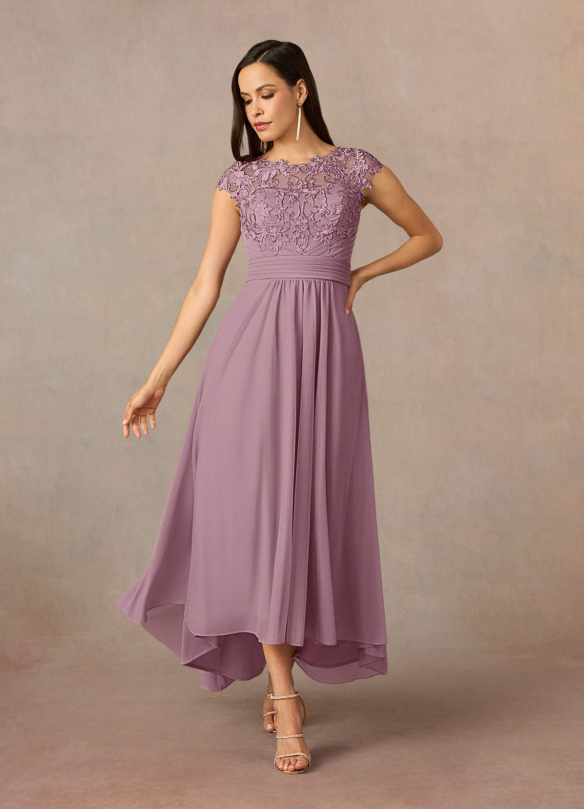 Azazie Amara Kleider für die Brautmutter A-Linie Spitze Kleid Altrosa image1