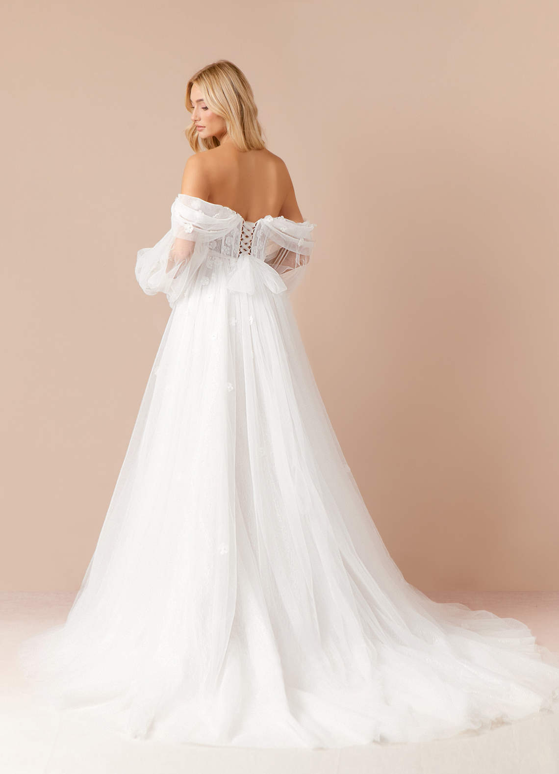 Azazie Airellie Wedding Dresses Diamond White A-Line Off the Shoulder Tulle Dress image4