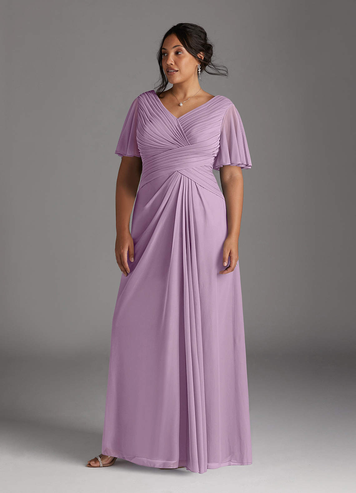 Azazie Emmeline Mother of the Bride Dresses Wisteria A-Line V-Neck Pleated Mesh Dress image1