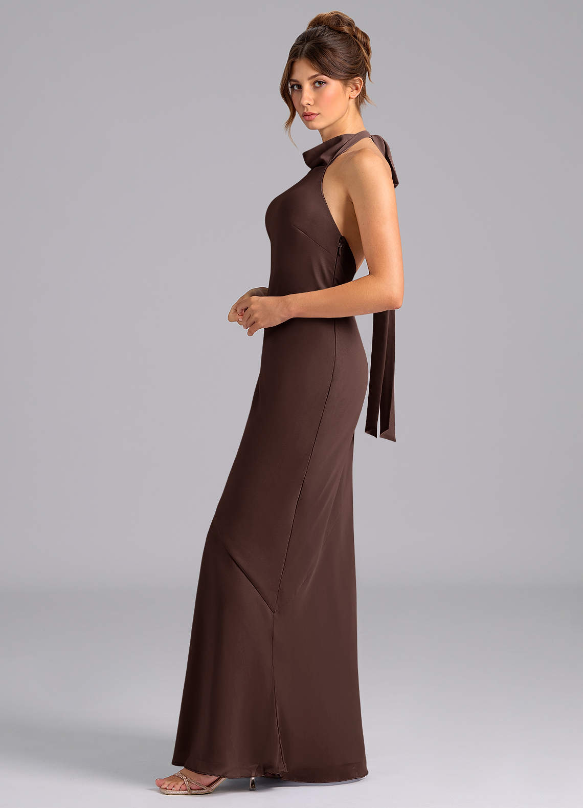 Azazie Velli Bridesmaid Dresses Ganache Mermaid High Neck Chiffon Dress image4