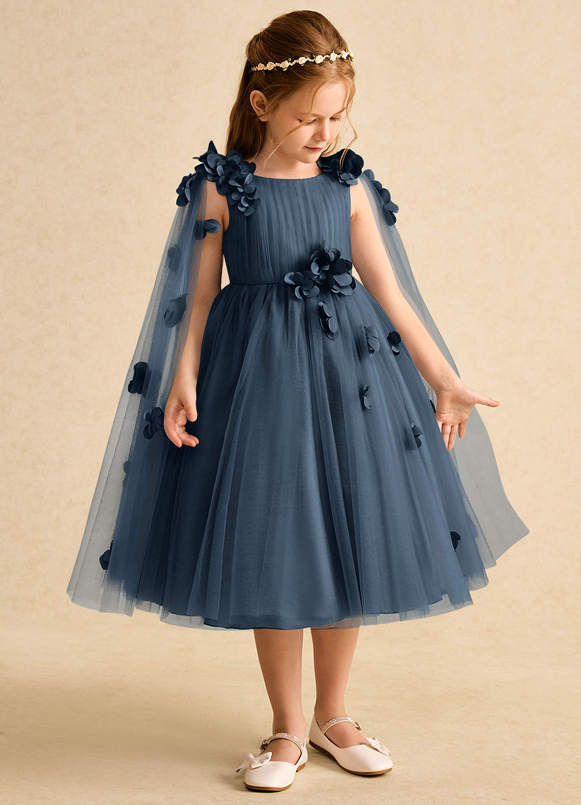 Azazie Staria Robe Demoiselle D'honneur Fillette Robe Princesse en Tulle Rayé Neptune image6
