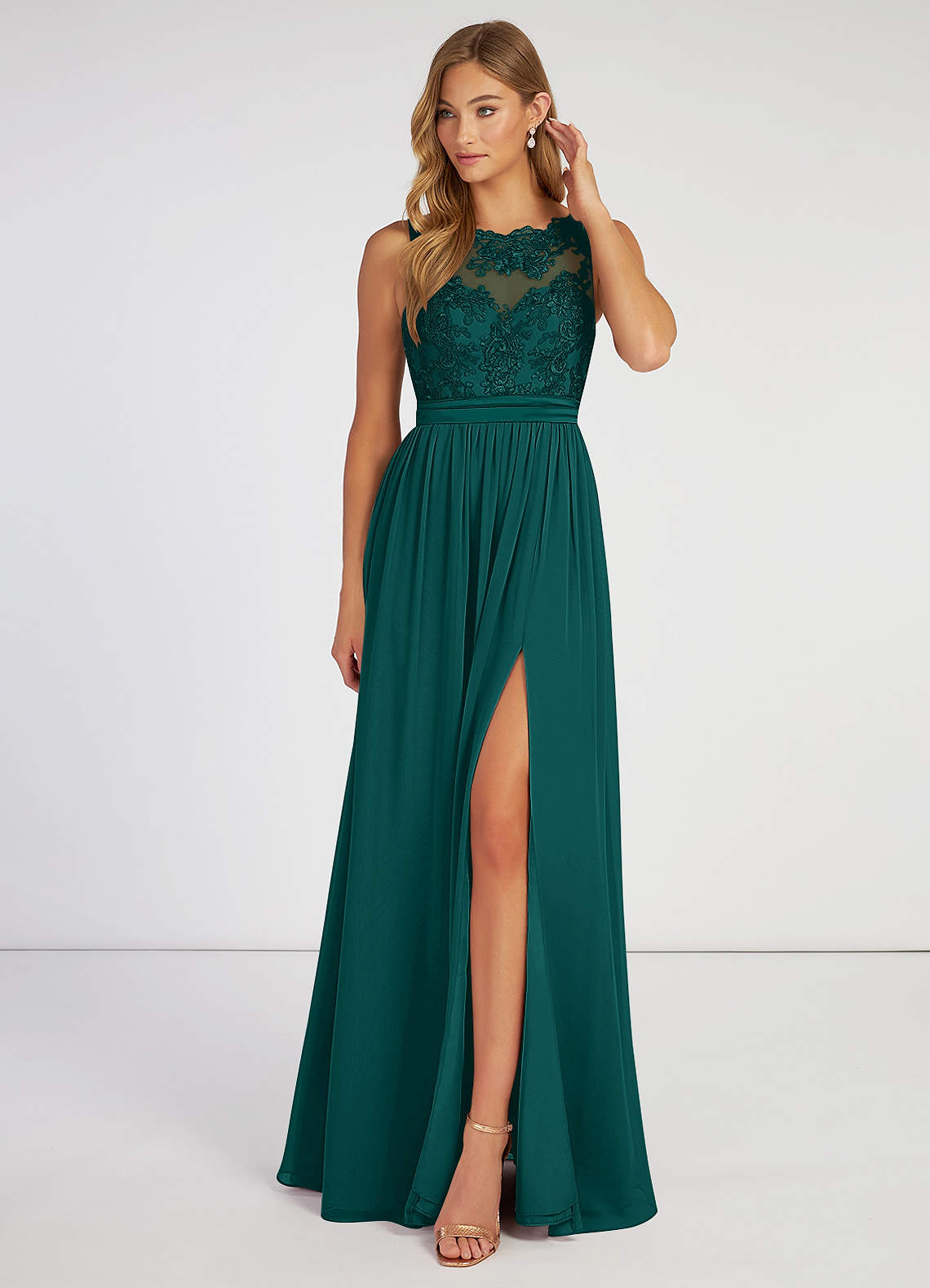 Elly Peacock A-Line Lace Scoop Neck Chiffon Dress image1