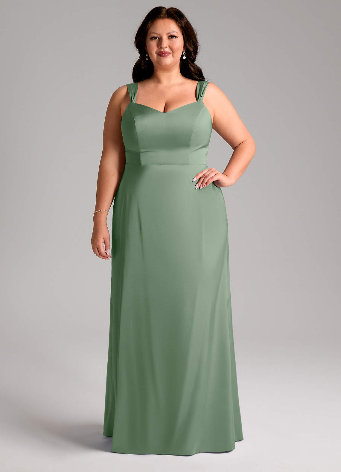 Azazie Denice Bridesmaid Dresses Matcha Sheath Pleated Stretch Satin Dress image7