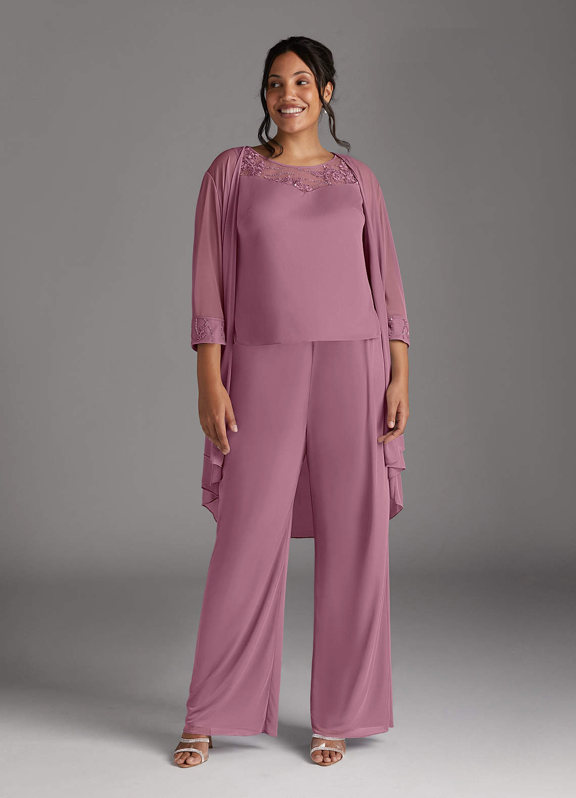 Azazie Frances Final Sale Vintage Mauve Jumpsuit/Pantsuit Scoop Mesh Dress image1