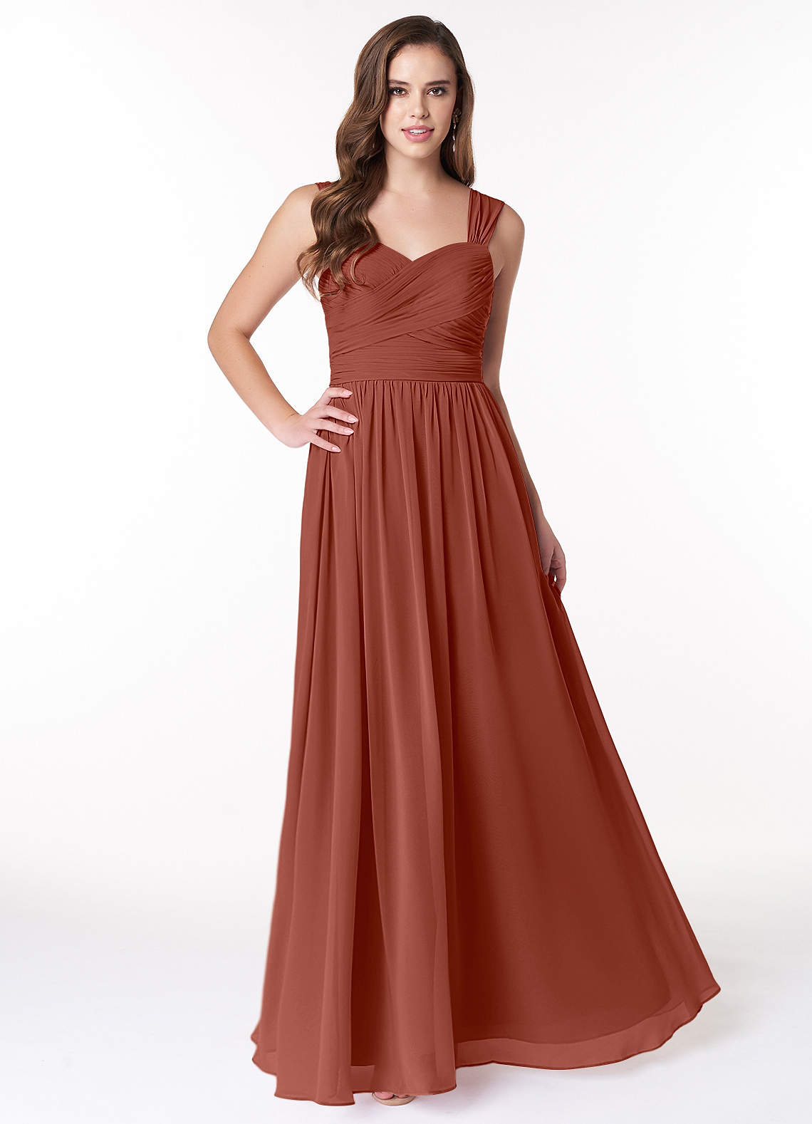 Azazie Zapheira Bridesmaid Dresses Auburn A-Line Ruched Chiffon Dress image1