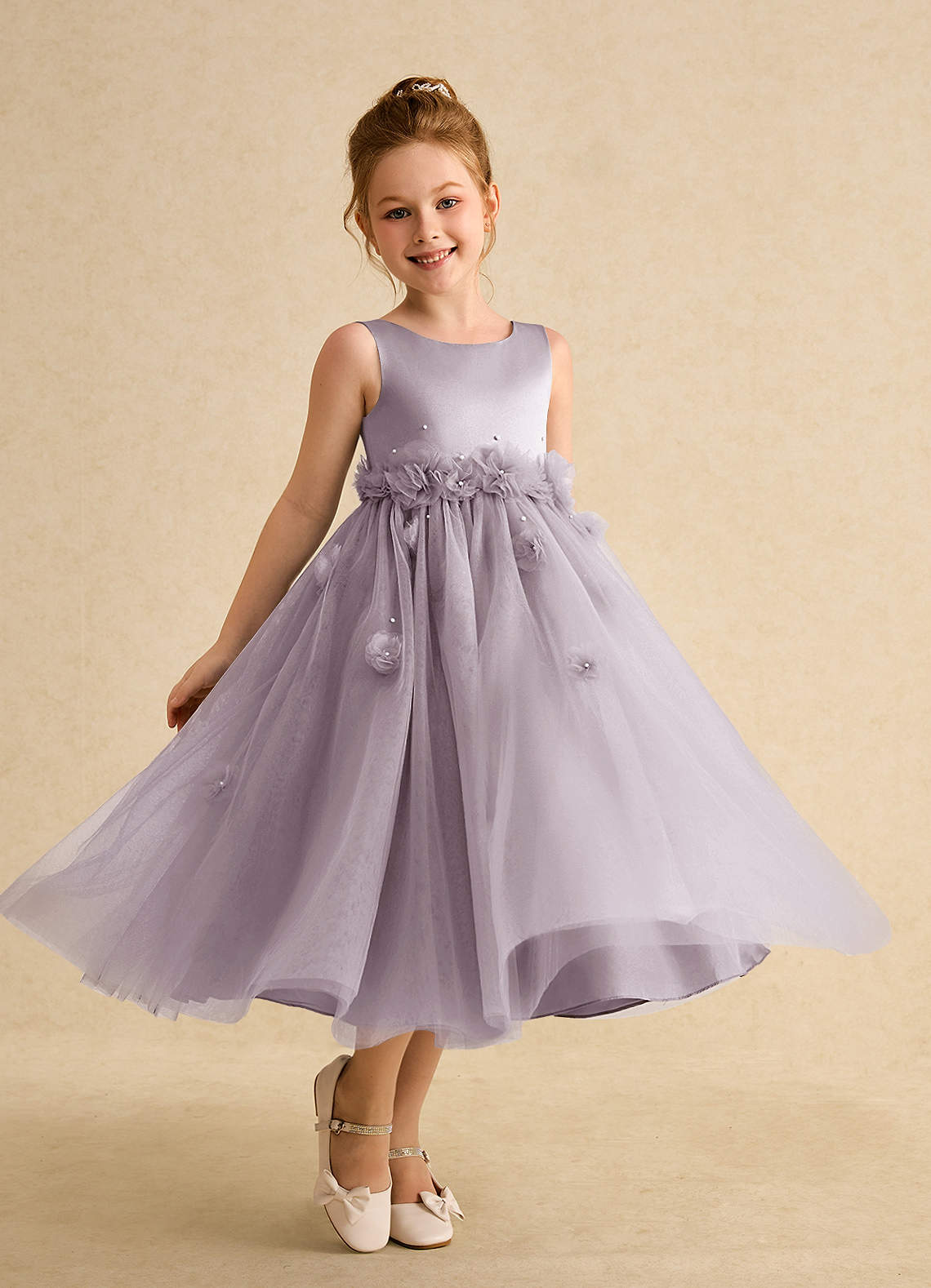 Azazie Lux Flower Girl Dresses Dusk A-Line Beaded Tulle Dress image1