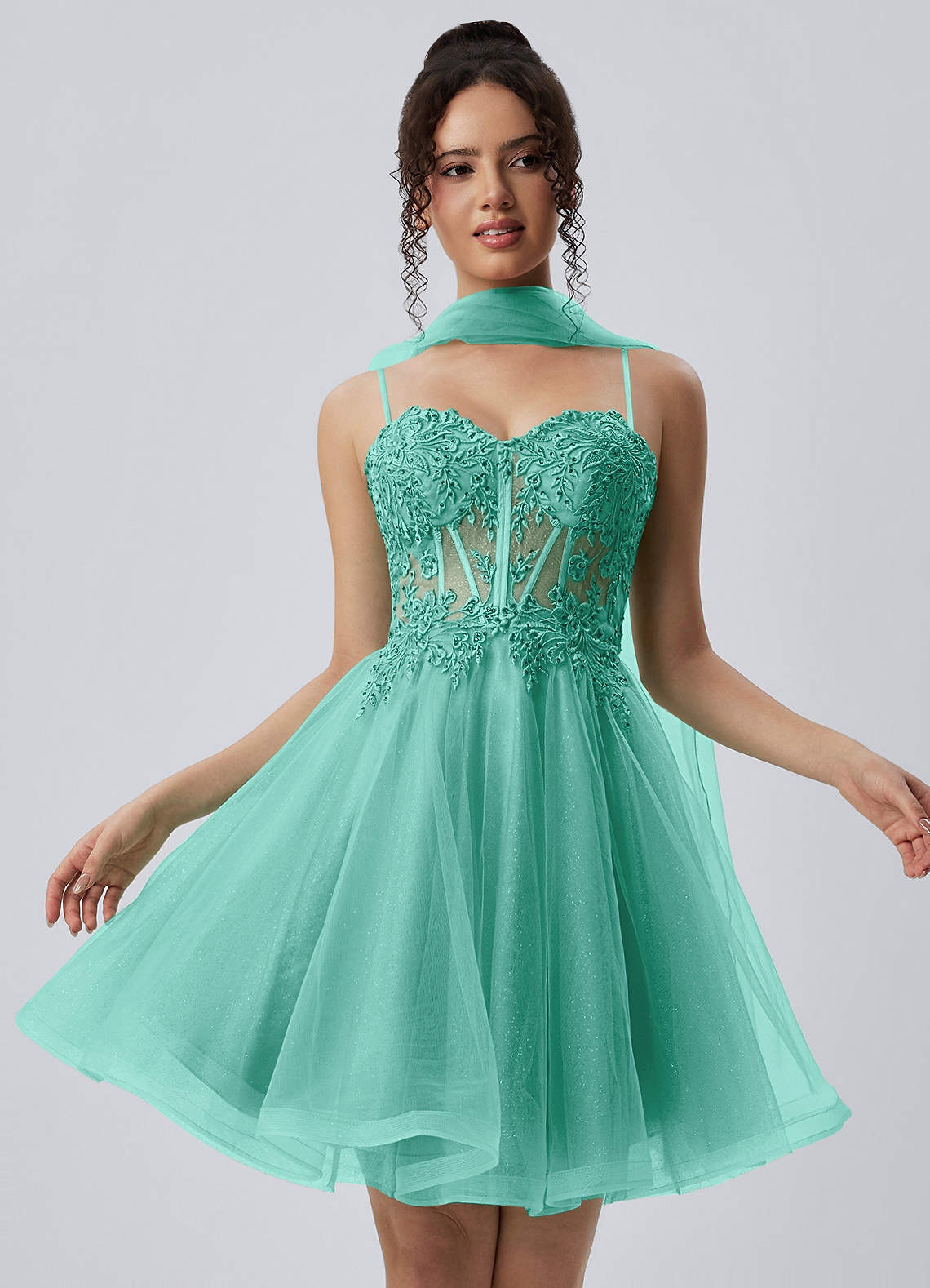 green tulle mini dress Thalassienne Light Lace Rhinestones size-0-3m