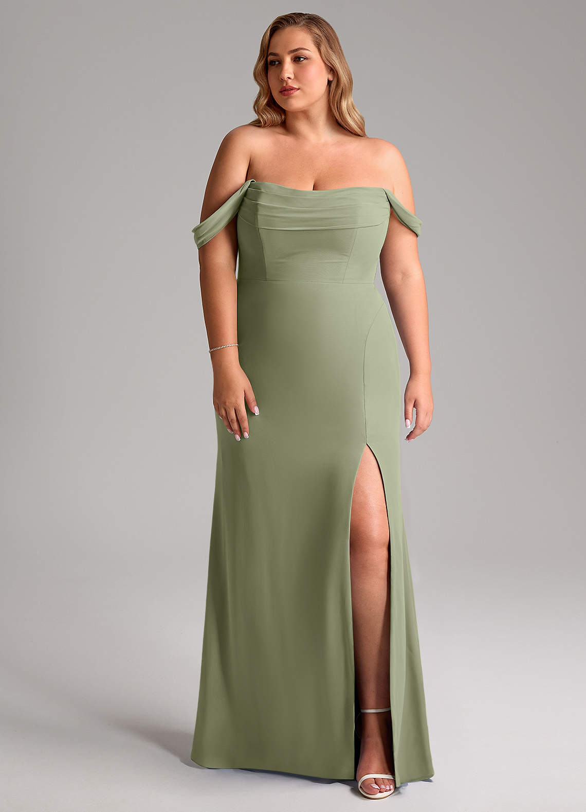 Azazie Saige Bridesmaid Dresses Pistachio A-Line Off the Shoulder Chiffon Convertible Dress image9