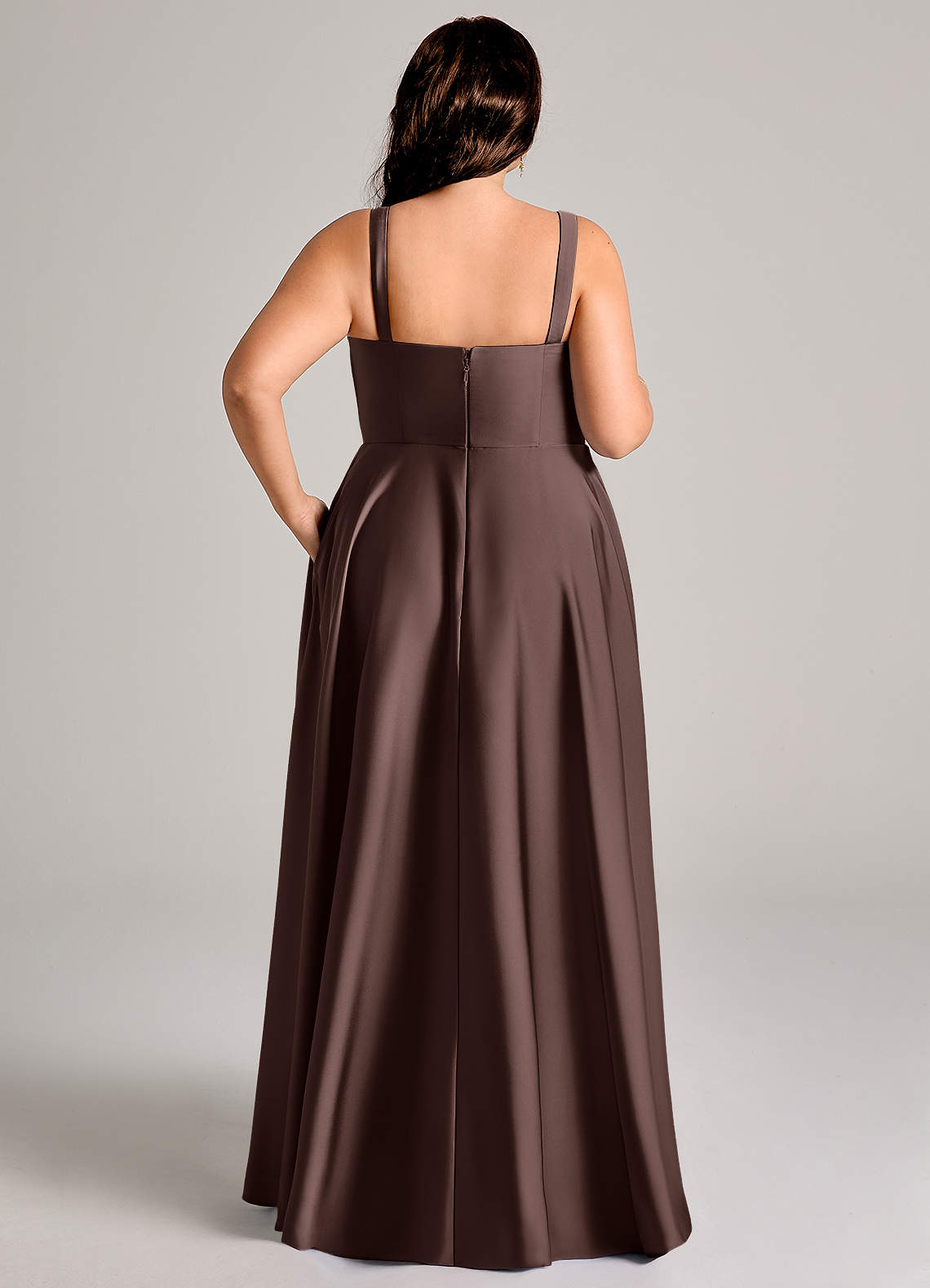 Azazie Shaude Bridesmaid Dresses Ganache A-Line Pleated Stretch Satin Dress image14