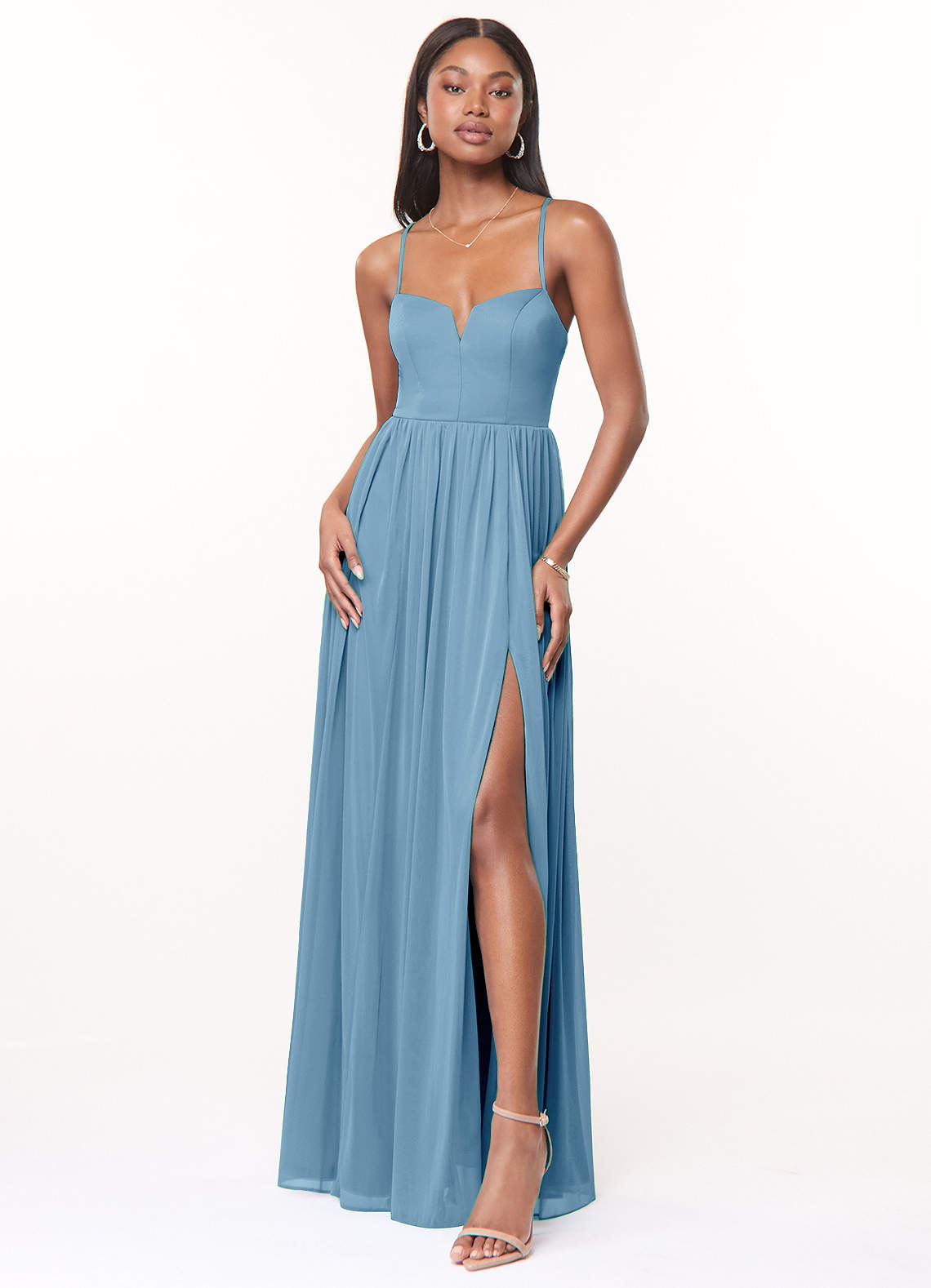 Azazie Marsol Robes de demoiselle d'honneur Robe Trapèze en Maille Corset Acier Bleuté image1