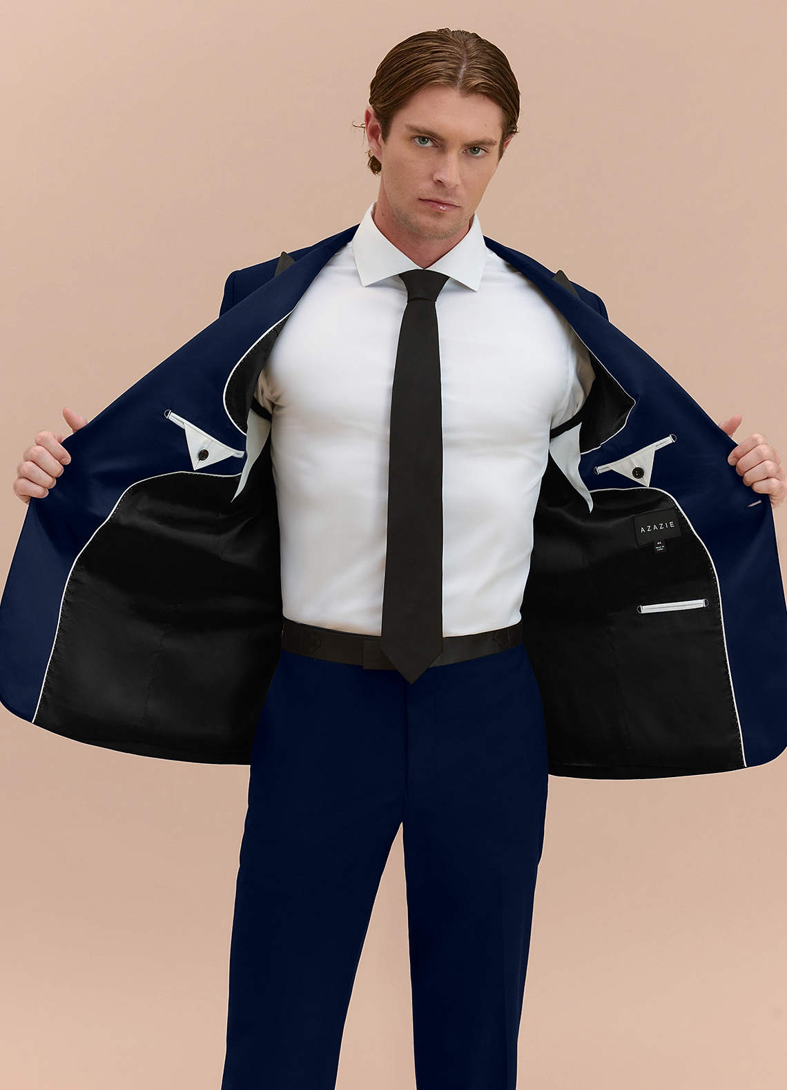 front Hudson Navy Blue Peak Lapel Tuxedo Jacket