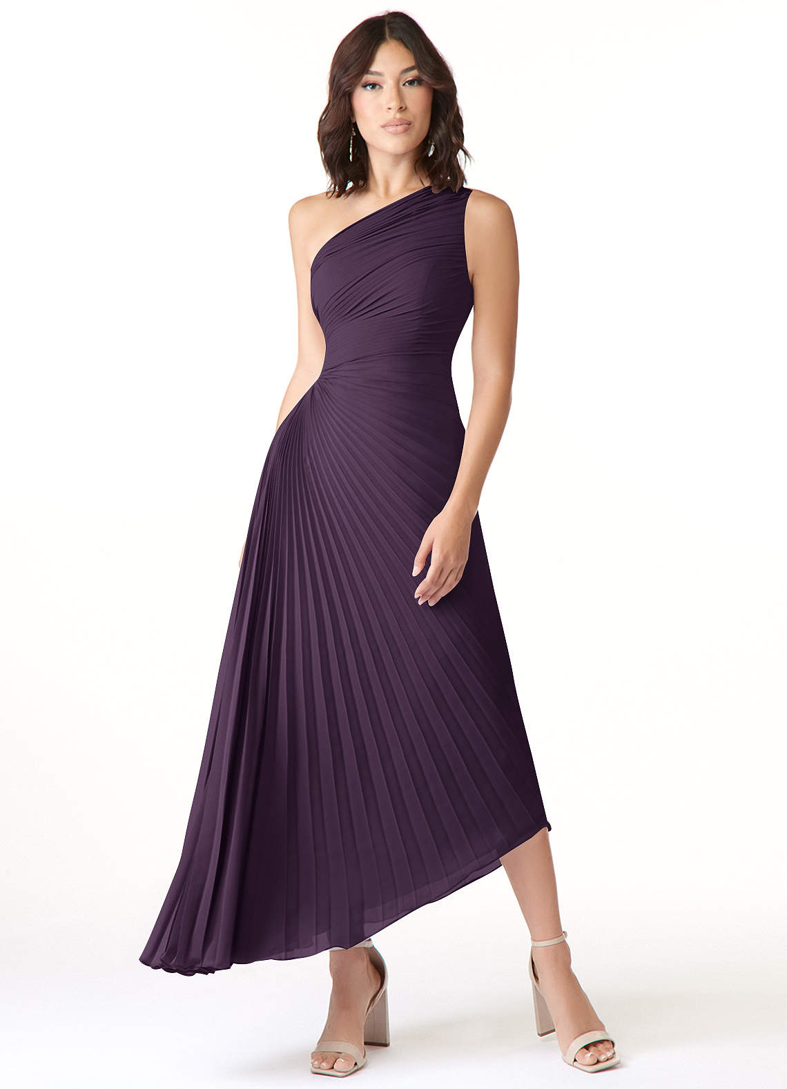 Azazie Kirra Bridesmaid Dresses Plum A-Line One Shoulder Chiffon Dress image1