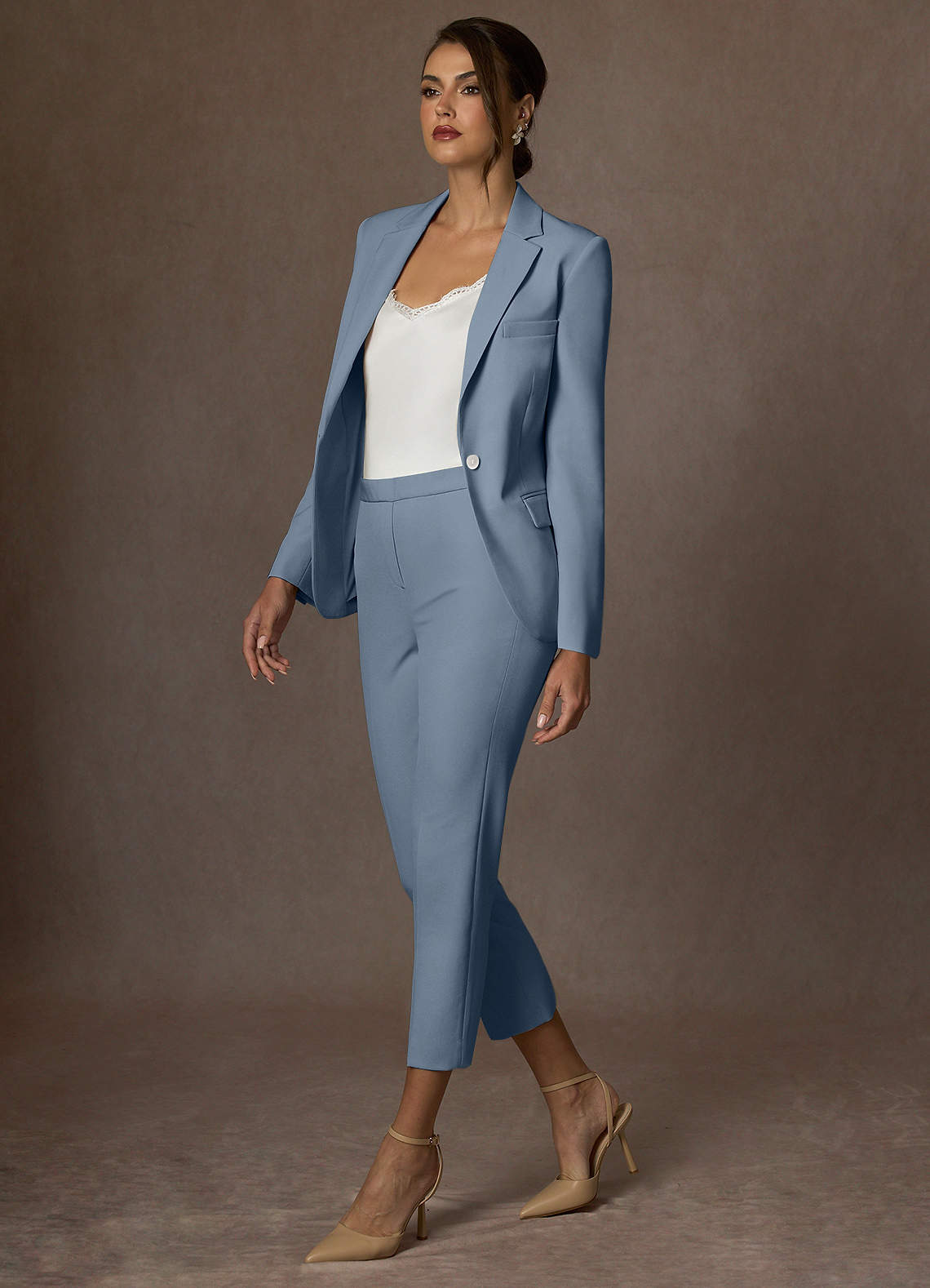 front Kennedy Dusty Blue Structured Stretch Dress Pants