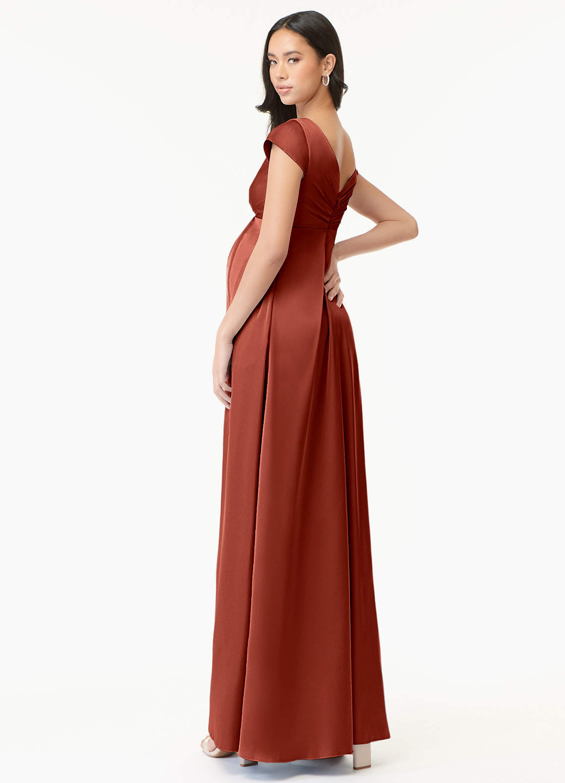 Azazie Allessia Stretch Satin Dress Terracotta Maternity Bridesmaid ...