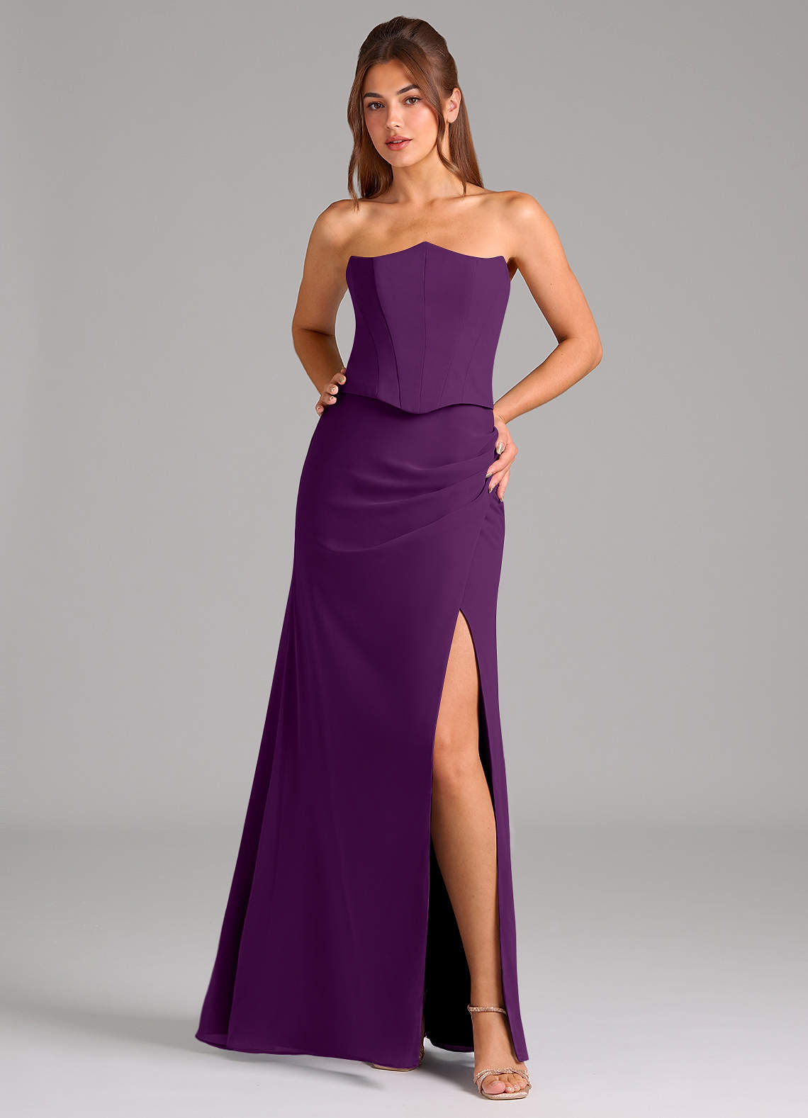 Azazie Jenine Bridesmaid Dresses Grape Mermaid Strapless Chiffon Dress image1