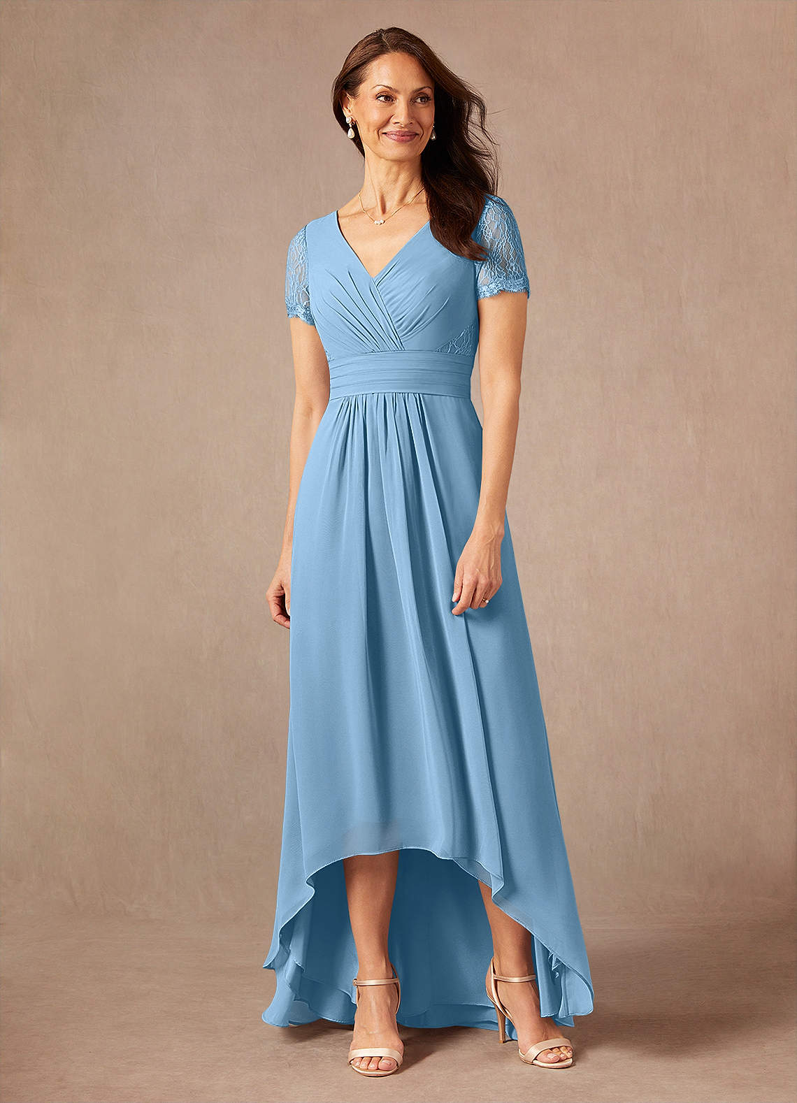 Azazie Polly Kleider für die Brautmutter A-Linie Spitze Chiffon Kleid Stahlblau image1