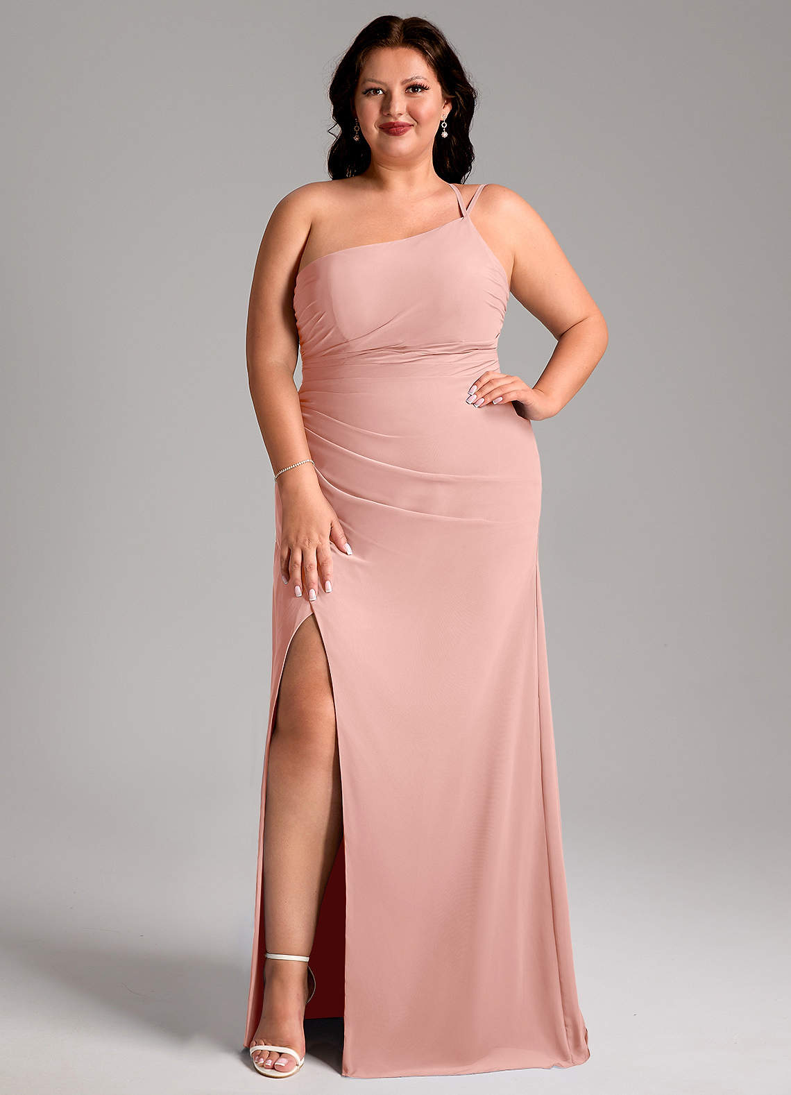 Azazie Eren Bridesmaid Dresses Rosette Sheath One Shoulder Chiffon Dress image1