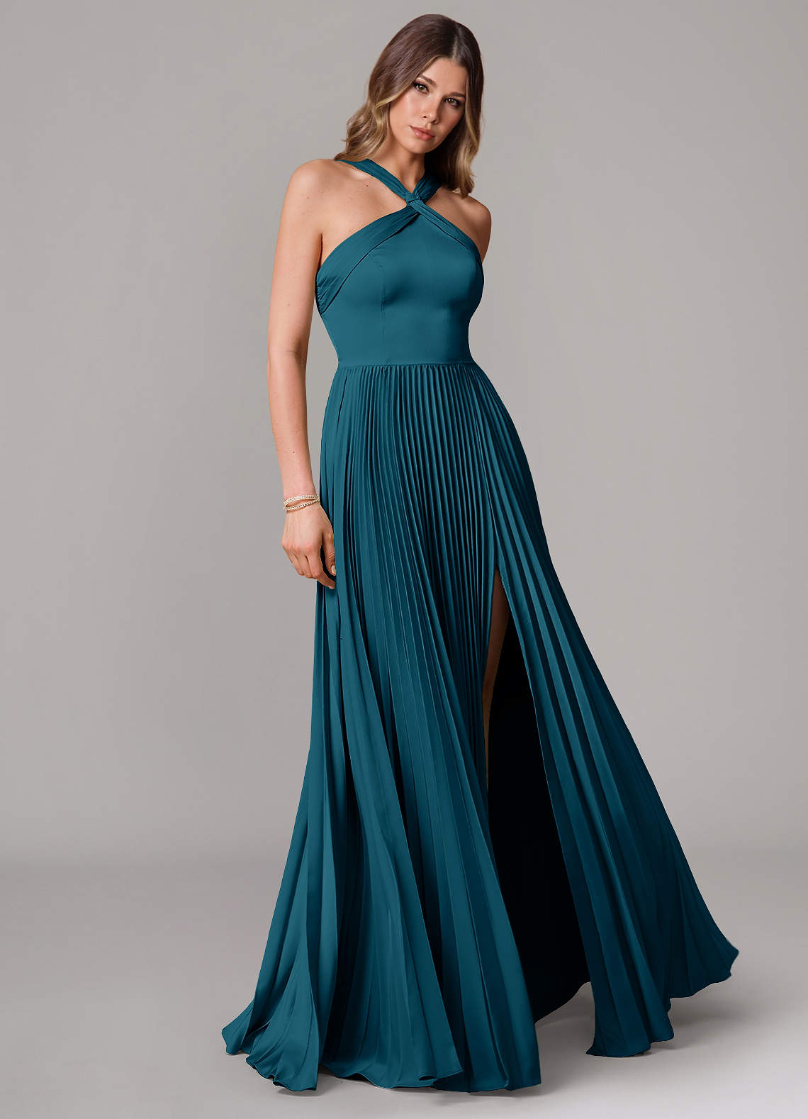 Azazie Afra Bridesmaid Dresses Ink Blue A-Line Pleated Stretch Satin Dress image1
